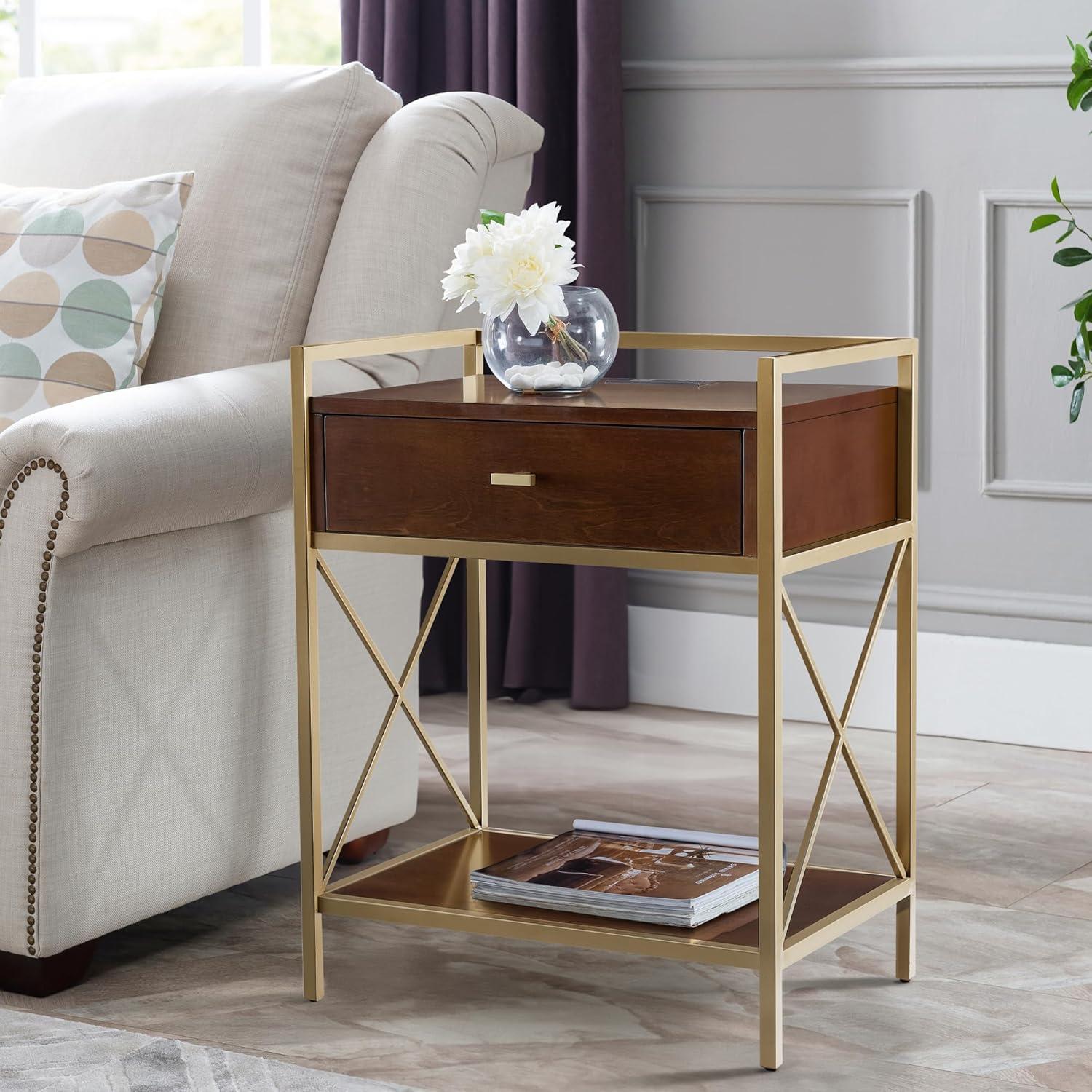 imageLeick Home Laurent Side Table Nightstand with USBC Charging Station Solid Wood Perfect for Bedrooms Living Rooms and Small Spaces 16D x 24W x 28H Chocolate Cherry BrownWalnut