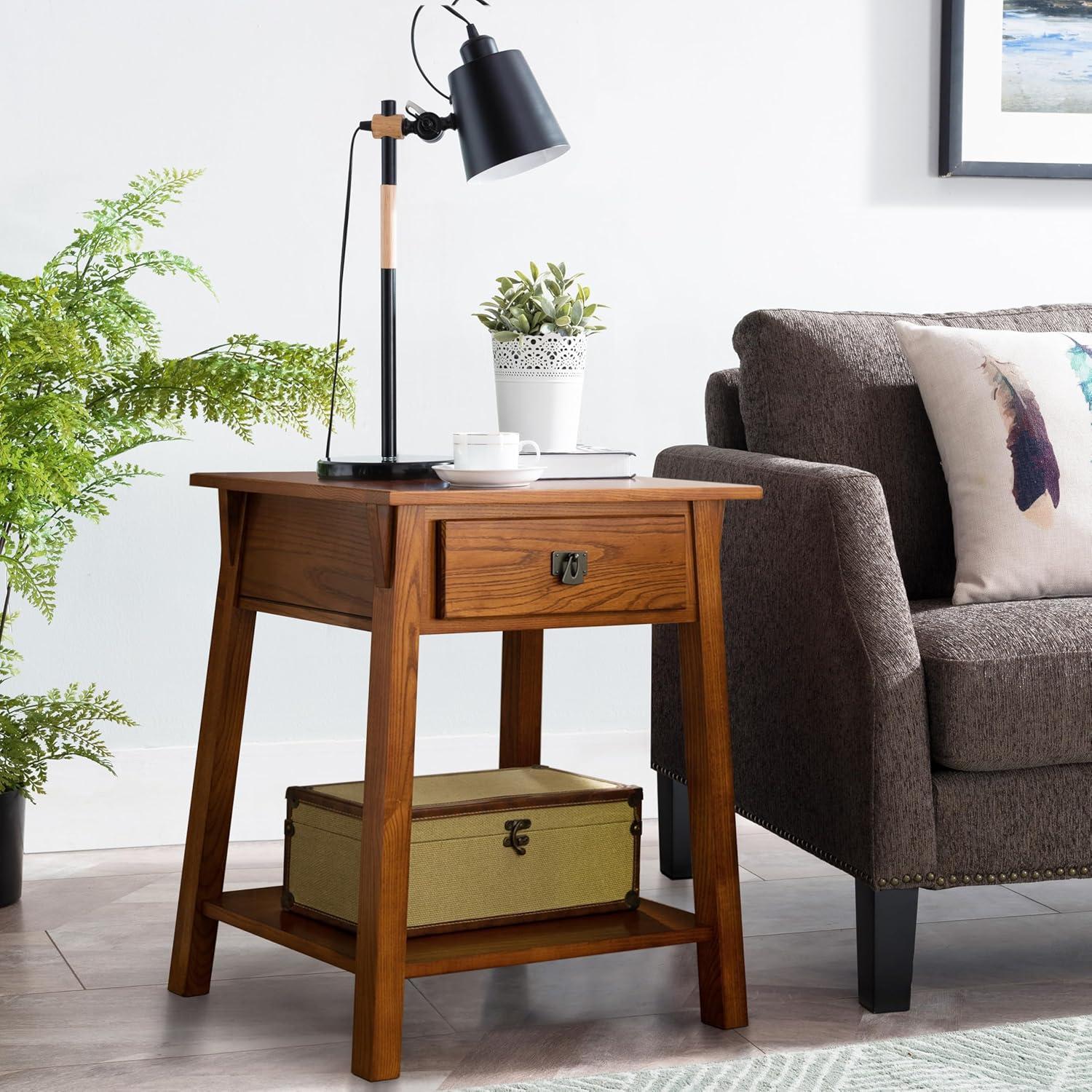 imageLeick Home Laurent Side Table Nightstand with USBC Charging Station Solid Wood Perfect for Bedrooms Living Rooms and Small Spaces 16D x 24W x 28H Chocolate Cherry BrownRusset Blackened