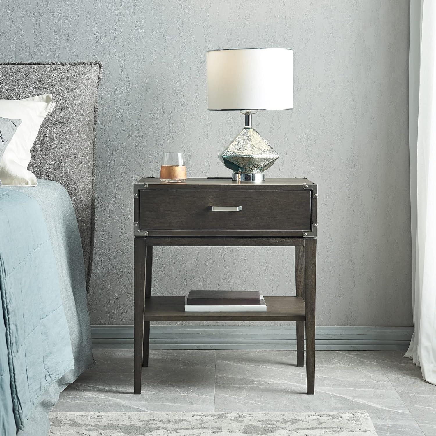 imageLeick Home Laurent Side Table Nightstand with USBC Charging Station Solid Wood Perfect for Bedrooms Living Rooms and Small Spaces 16D x 24W x 28H Chocolate Cherry BrownAnthracite