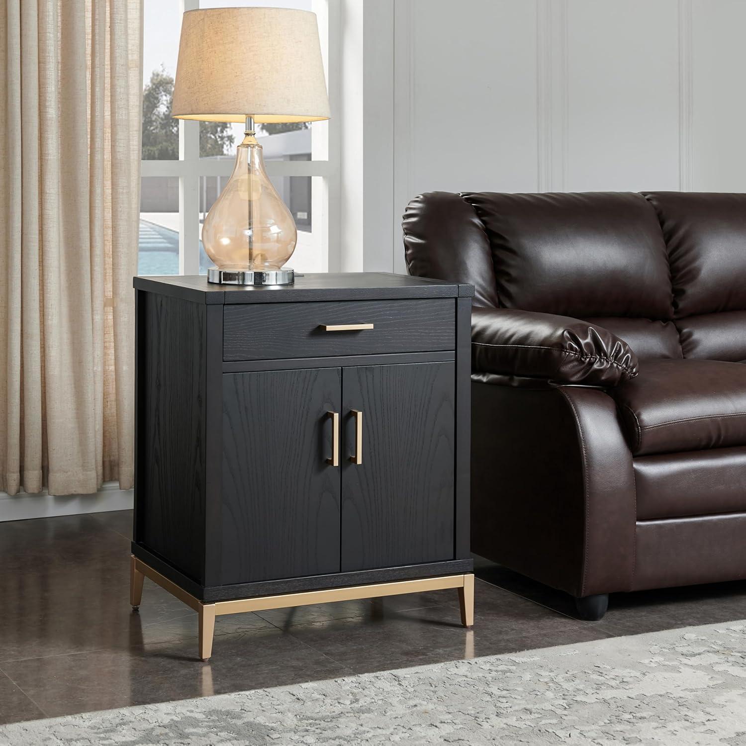imageLeick Home Laurent Side Table Nightstand with USBC Charging Station Solid Wood Perfect for Bedrooms Living Rooms and Small Spaces 16D x 24W x 28H Chocolate Cherry BrownBlack