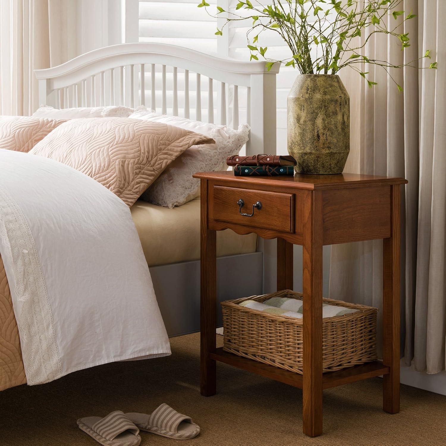 imageLeick Home Laurent Side Table Nightstand with USBC Charging Station Solid Wood Perfect for Bedrooms Living Rooms and Small Spaces 16D x 24W x 28H Chocolate Cherry BrownMedium Oak