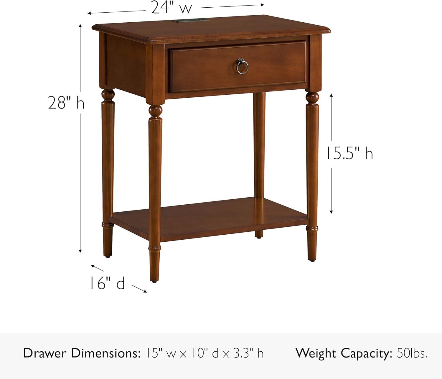 imageLeick Home Laurent Side Table Nightstand with USBC Charging Station Solid Wood Perfect for Bedrooms Living Rooms and Small Spaces 16D x 24W x 28H Chocolate Cherry BrownPecan
