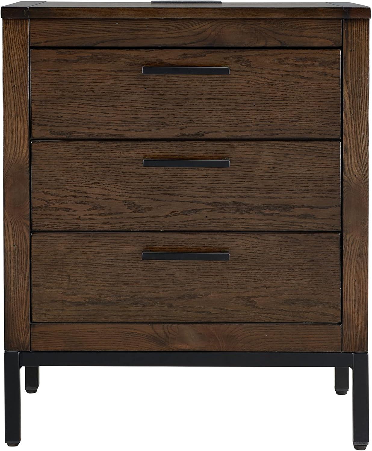 imageLeick Home Laurent Side Table Nightstand with USBC Charging Station Solid Wood Perfect for Bedrooms Living Rooms and Small Spaces 16D x 24W x 28H Chocolate Cherry BrownDistressed Riverstone