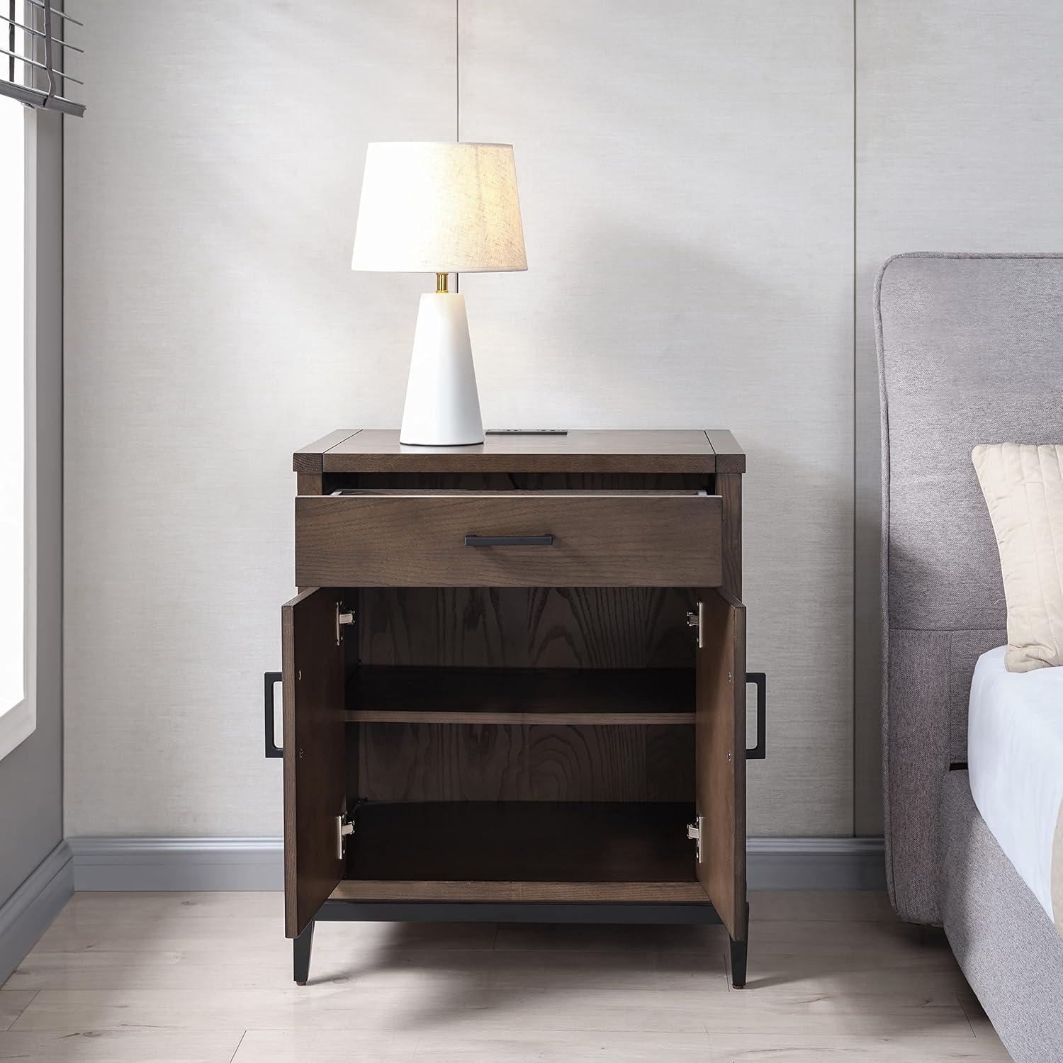 imageLeick Home Laurent Side Table Nightstand with USBC Charging Station Solid Wood Perfect for Bedrooms Living Rooms and Small Spaces 16D x 24W x 28H Chocolate Cherry BrownCoffee Bean