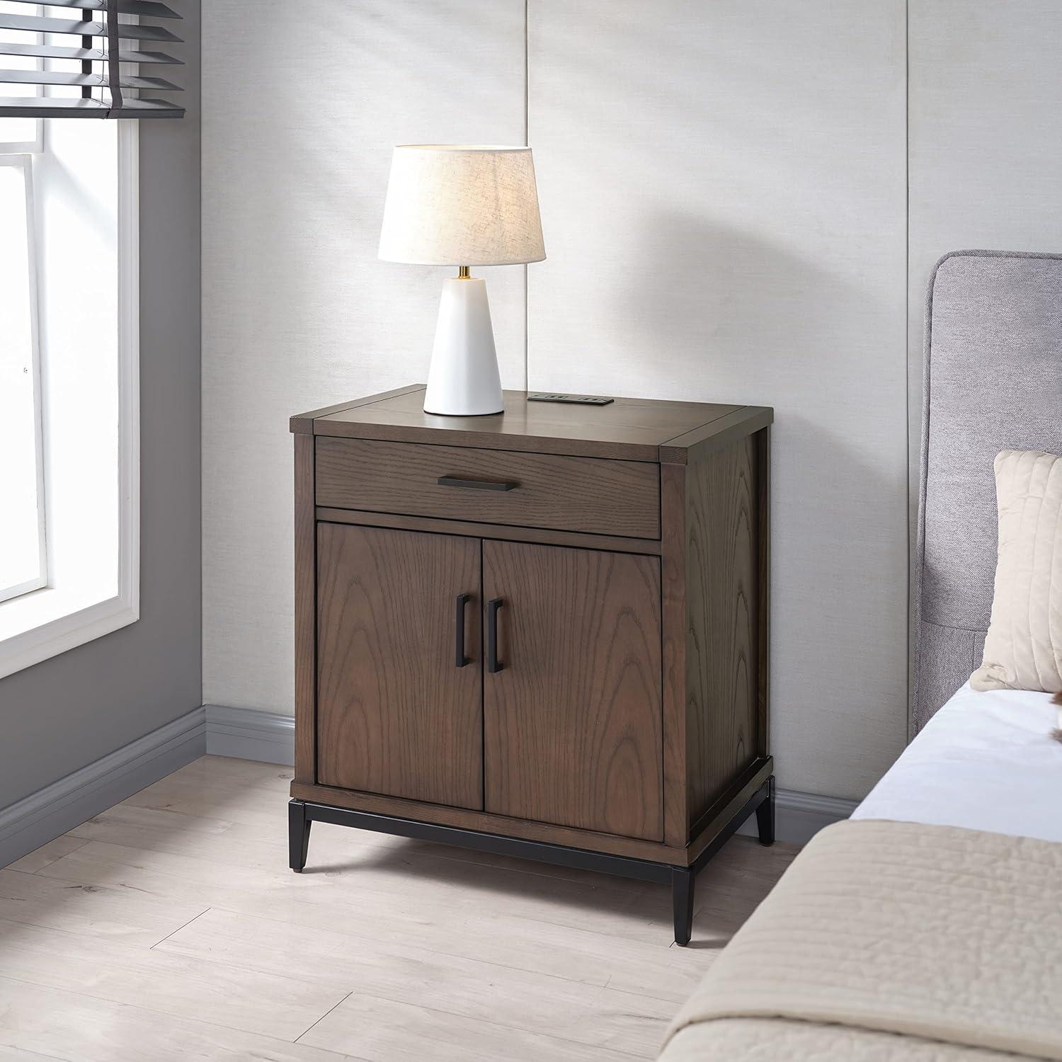 imageLeick Home Laurent Side Table Nightstand with USBC Charging Station Solid Wood Perfect for Bedrooms Living Rooms and Small Spaces 16D x 24W x 28H Chocolate Cherry BrownCoffee Bean