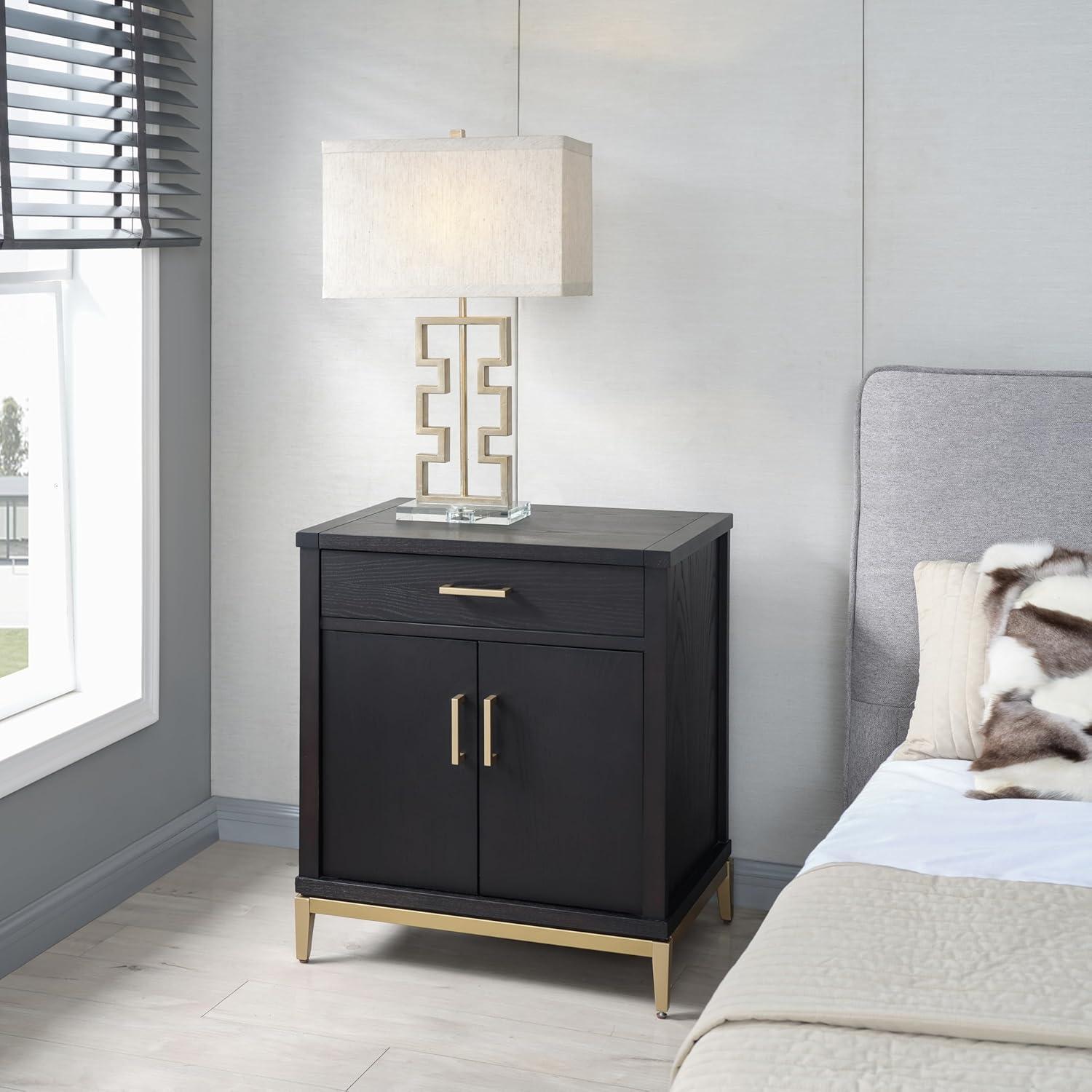 imageLeick Home Laurent Side Table Nightstand with USBC Charging Station Solid Wood Perfect for Bedrooms Living Rooms and Small Spaces 16D x 24W x 28H Chocolate Cherry BrownBlack