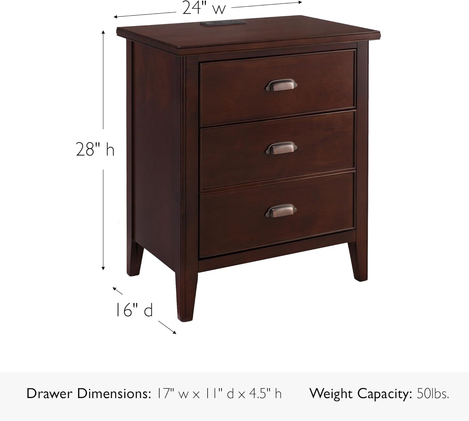 imageLeick Home Laurent Side Table Nightstand with USBC Charging Station Solid Wood Perfect for Bedrooms Living Rooms and Small Spaces 16D x 24W x 28H Chocolate Cherry BrownChocolate Cherry