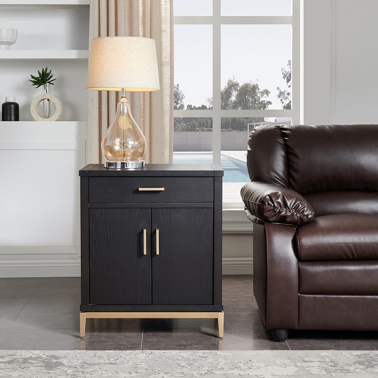 imageLeick Home Laurent Side Table Nightstand with USBC Charging Station Solid Wood Perfect for Bedrooms Living Rooms and Small Spaces 16D x 24W x 28H Chocolate Cherry BrownBlack