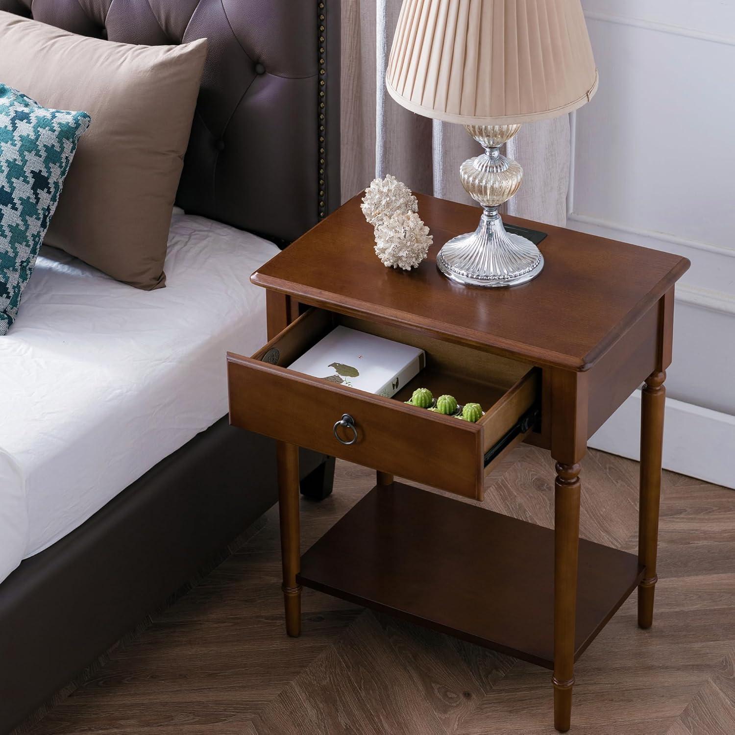imageLeick Home Laurent Side Table Nightstand with USBC Charging Station Solid Wood Perfect for Bedrooms Living Rooms and Small Spaces 16D x 24W x 28H Chocolate Cherry BrownPecan