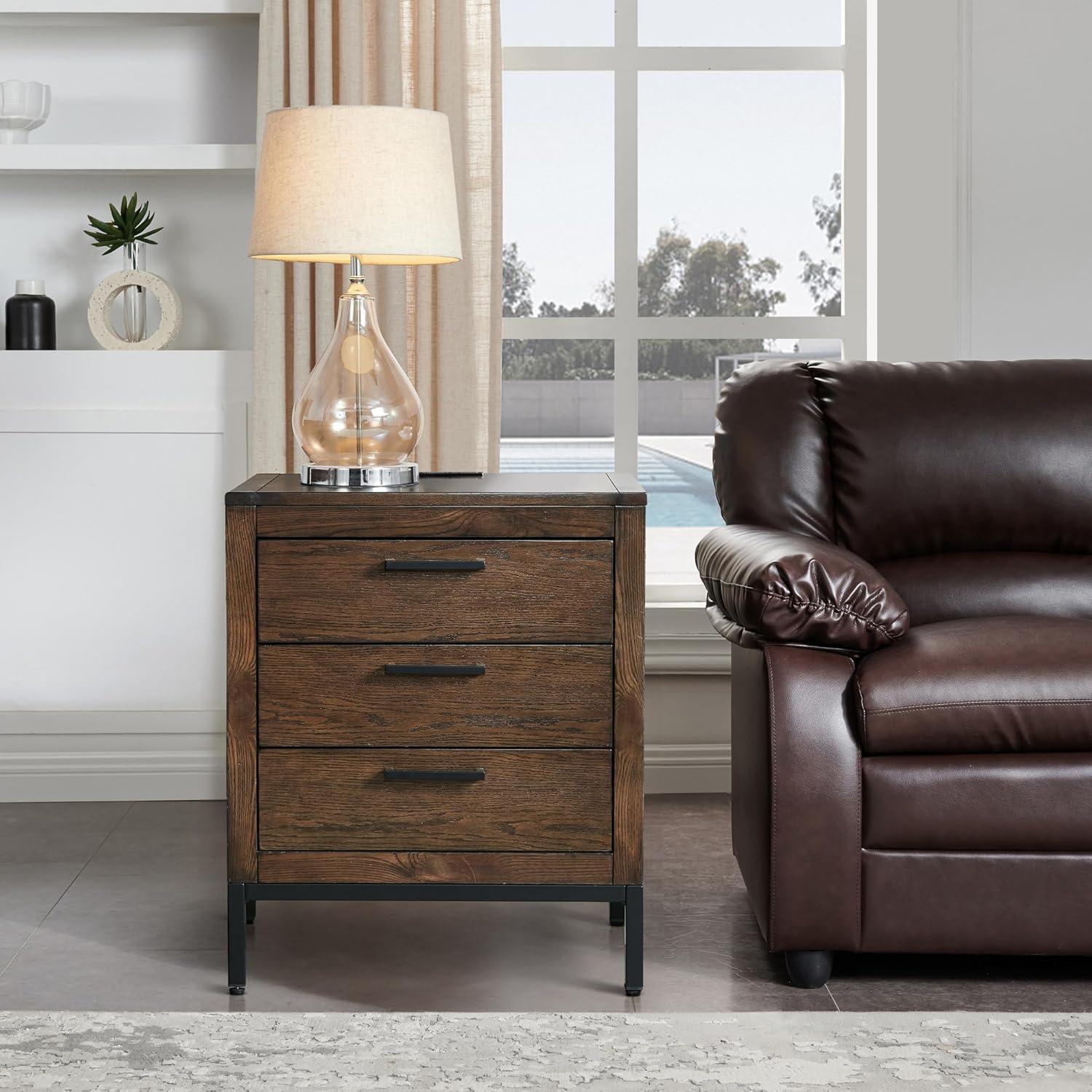 imageLeick Home Laurent Side Table Nightstand with USBC Charging Station Solid Wood Perfect for Bedrooms Living Rooms and Small Spaces 16D x 24W x 28H Chocolate Cherry BrownDistressed Riverstone