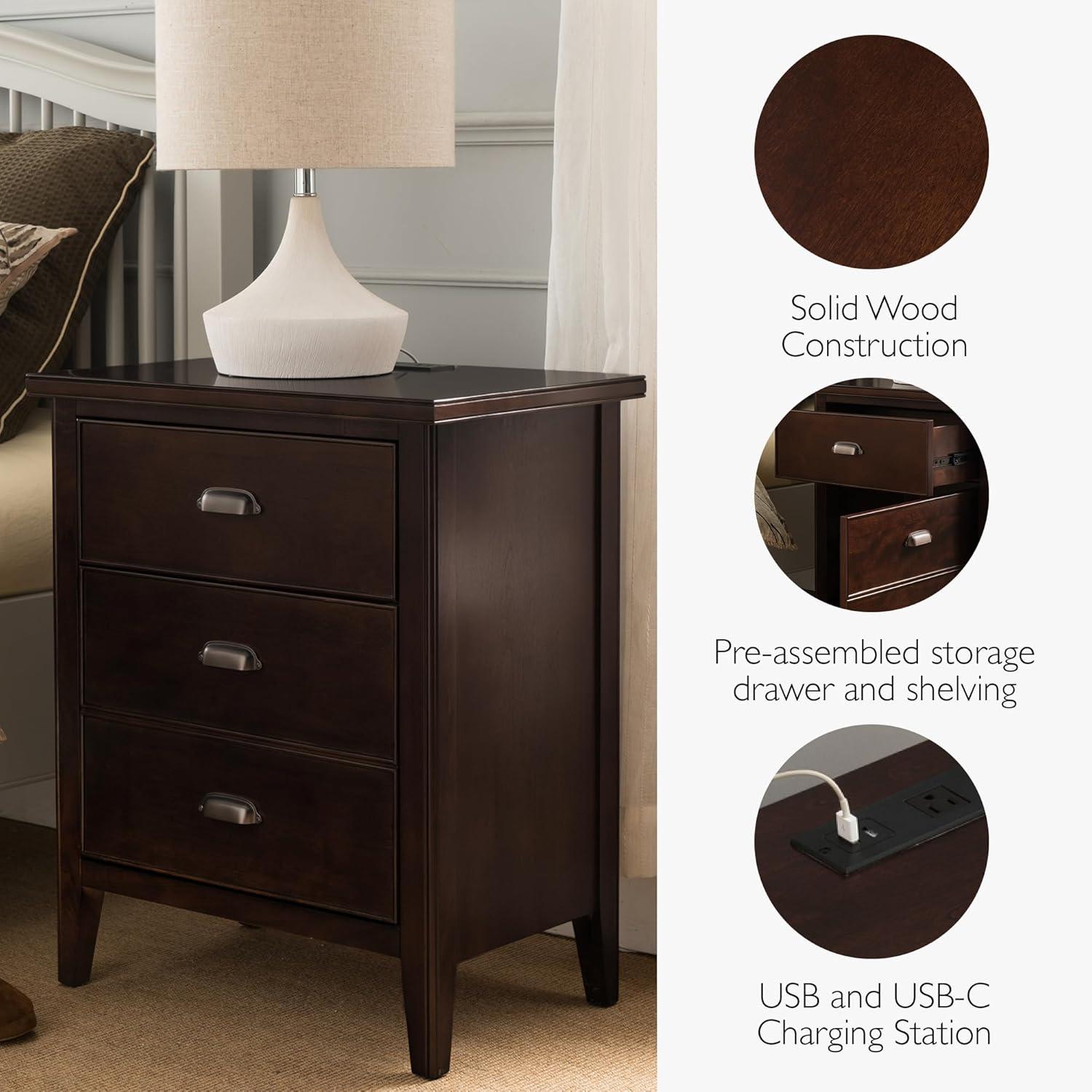 imageLeick Home Laurent Side Table Nightstand with USBC Charging Station Solid Wood Perfect for Bedrooms Living Rooms and Small Spaces 16D x 24W x 28H Chocolate Cherry BrownChocolate Cherry