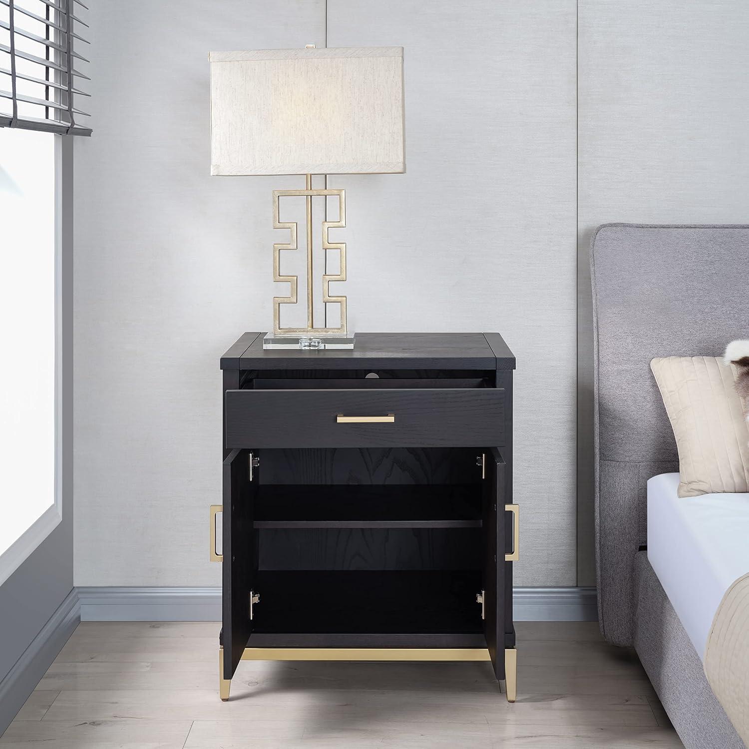 imageLeick Home Laurent Side Table Nightstand with USBC Charging Station Solid Wood Perfect for Bedrooms Living Rooms and Small Spaces 16D x 24W x 28H Chocolate Cherry BrownBlack