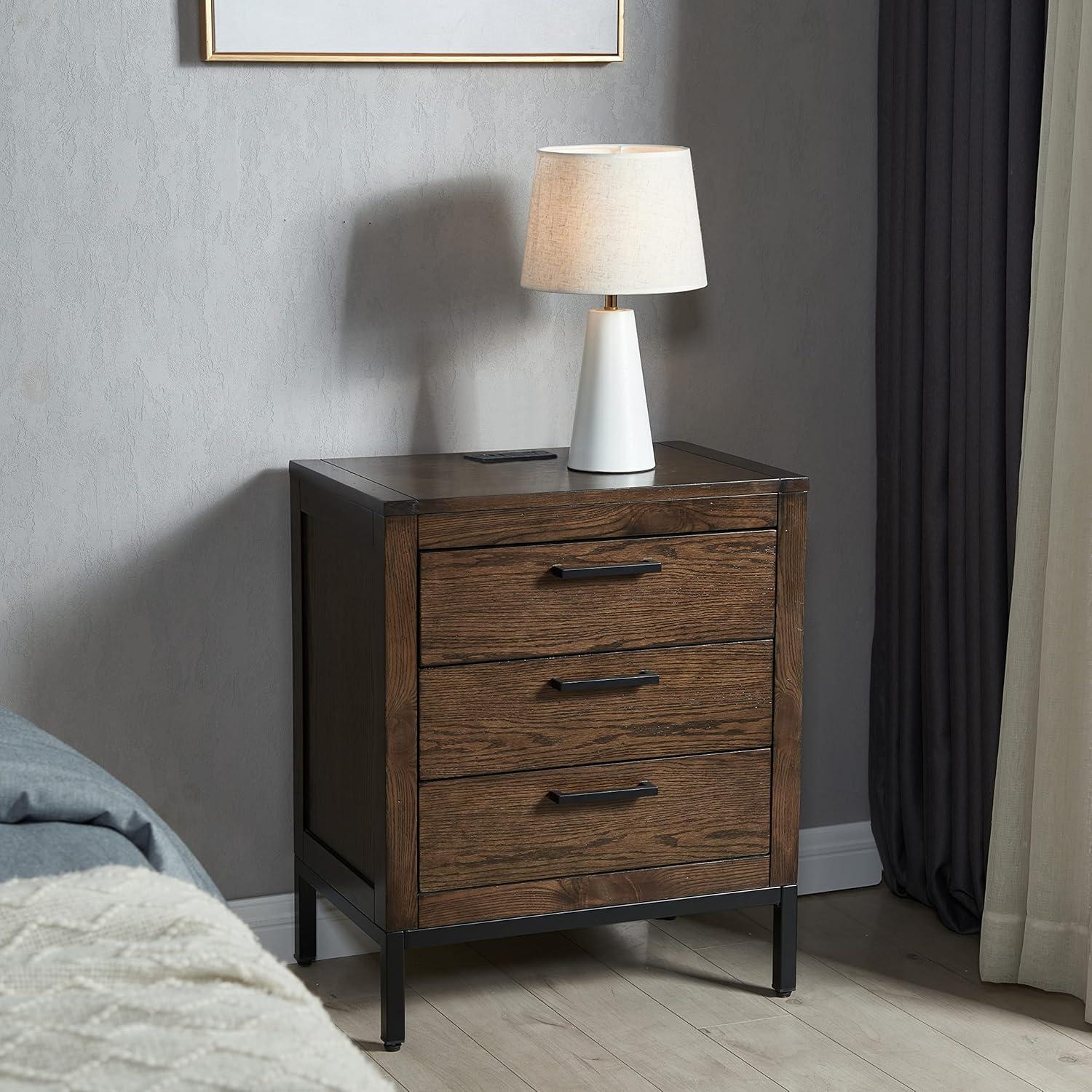 imageLeick Home Laurent Side Table Nightstand with USBC Charging Station Solid Wood Perfect for Bedrooms Living Rooms and Small Spaces 16D x 24W x 28H Chocolate Cherry BrownDistressed Riverstone