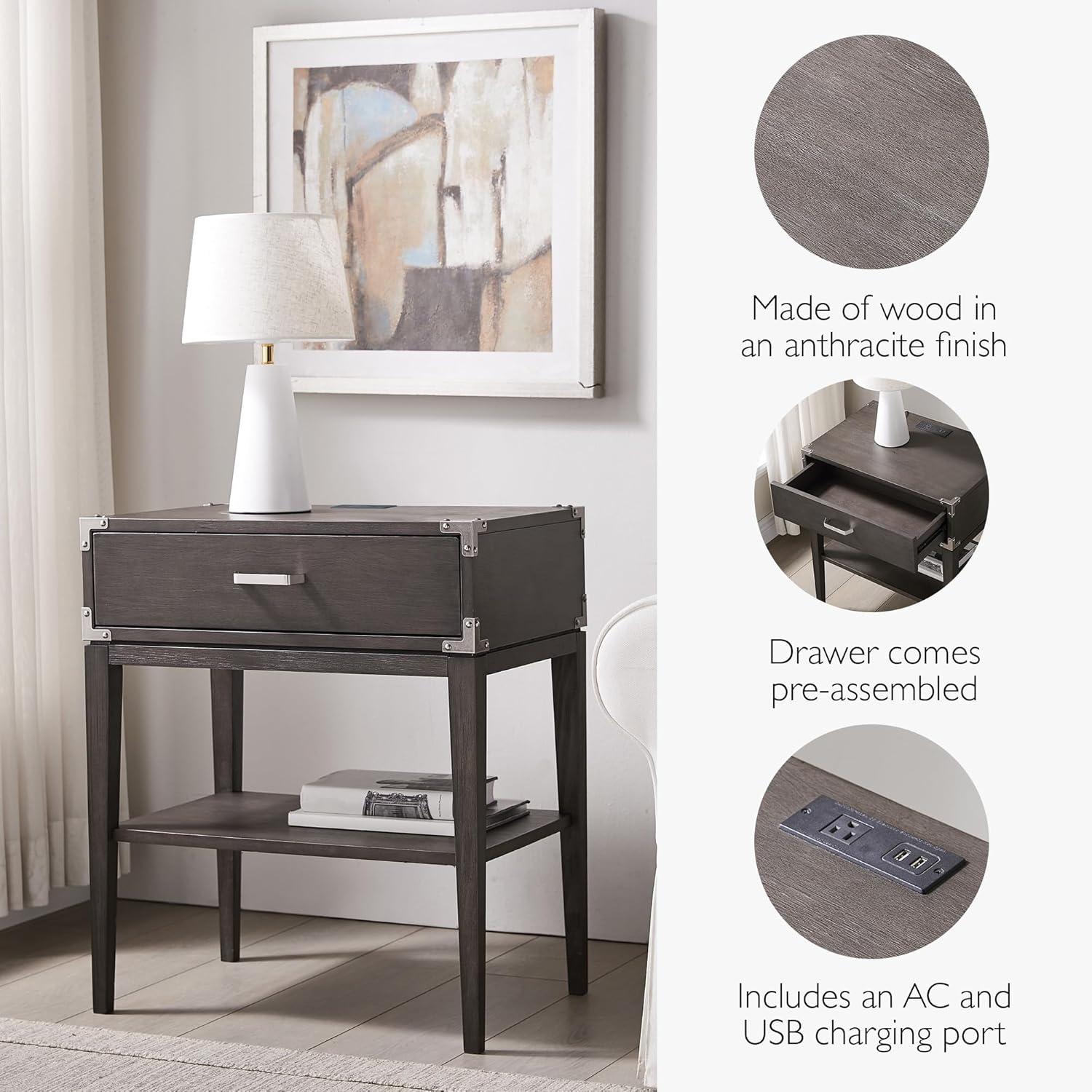 imageLeick Home Laurent Side Table Nightstand with USBC Charging Station Solid Wood Perfect for Bedrooms Living Rooms and Small Spaces 16D x 24W x 28H Chocolate Cherry BrownAnthracite