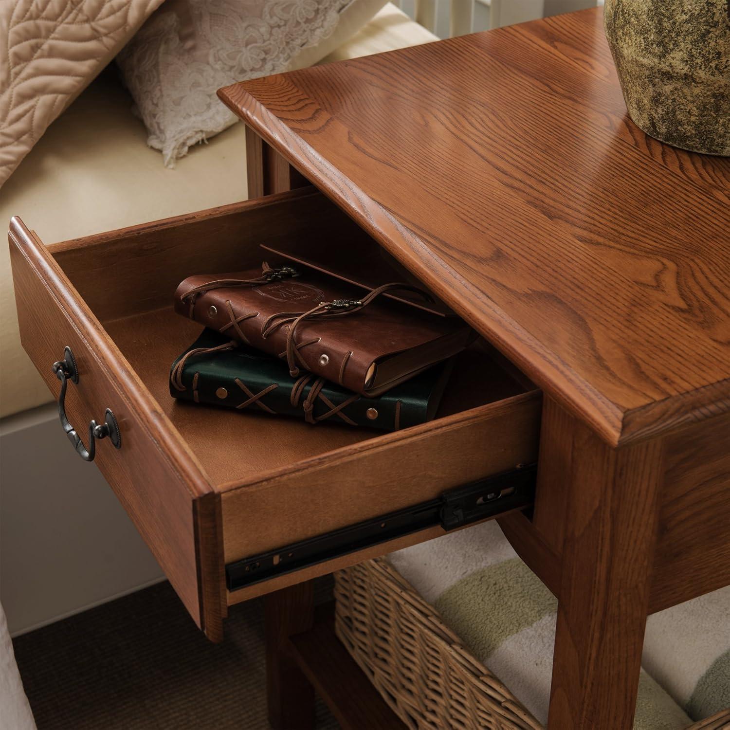 imageLeick Home Laurent Side Table Nightstand with USBC Charging Station Solid Wood Perfect for Bedrooms Living Rooms and Small Spaces 16D x 24W x 28H Chocolate Cherry BrownMedium Oak