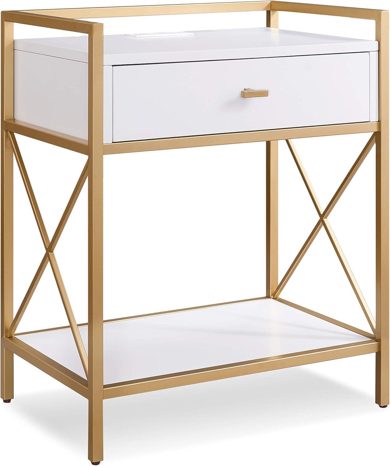imageLeick Home Laurent Side Table Nightstand with USBC Charging Station Solid Wood Perfect for Bedrooms Living Rooms and Small Spaces 16D x 24W x 28H Chocolate Cherry BrownWhite