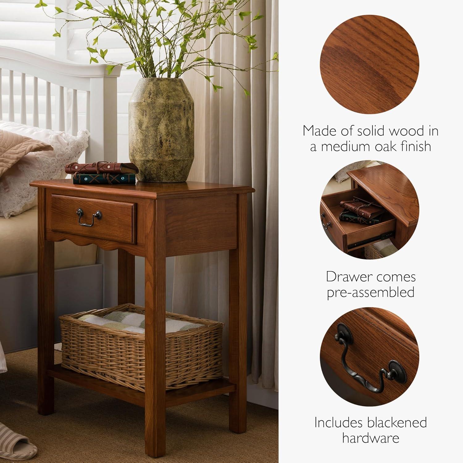 imageLeick Home Laurent Side Table Nightstand with USBC Charging Station Solid Wood Perfect for Bedrooms Living Rooms and Small Spaces 16D x 24W x 28H Chocolate Cherry BrownMedium Oak