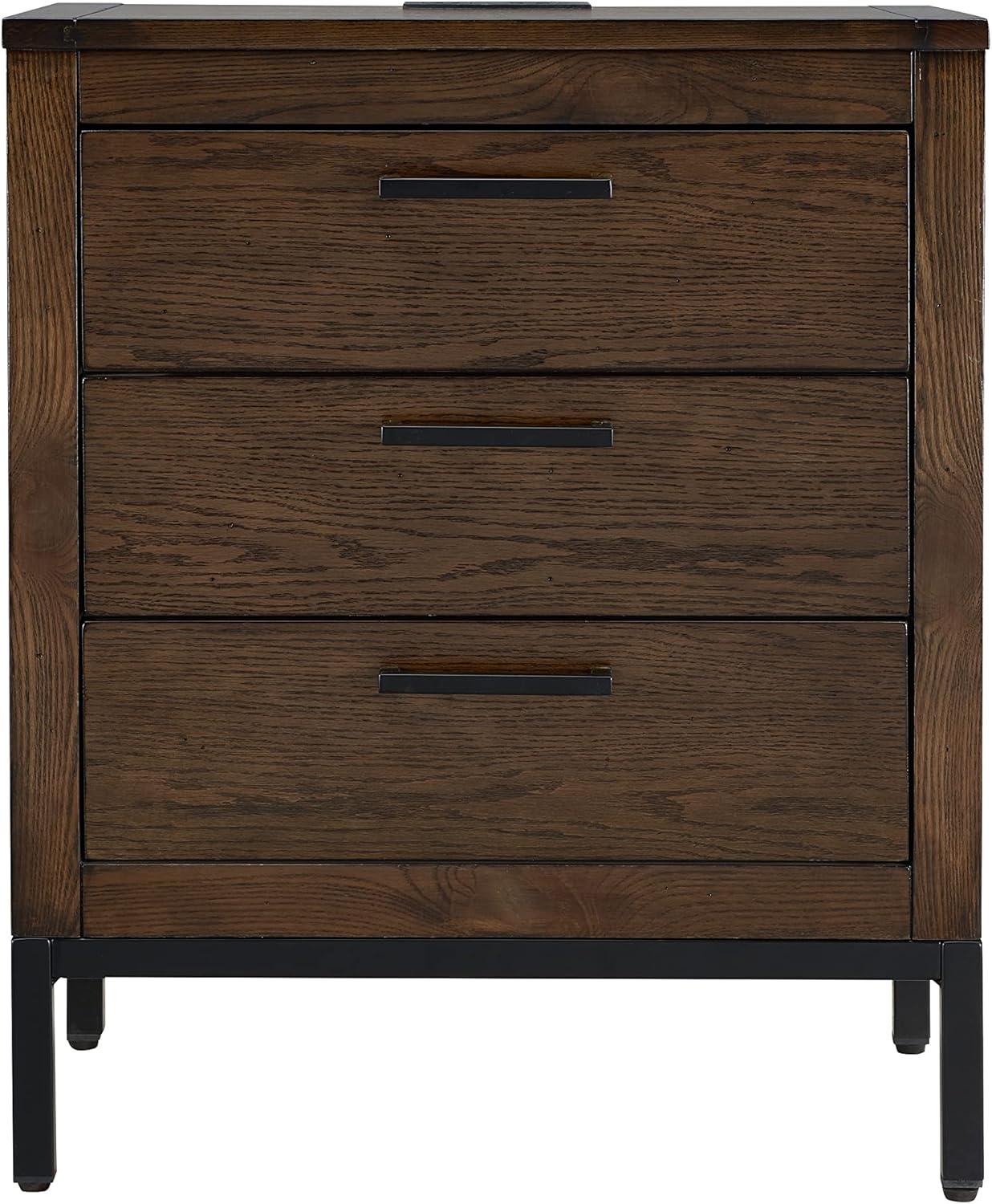 imageLeick Home Laurent Side Table Nightstand with USBC Charging Station Solid Wood Perfect for Bedrooms Living Rooms and Small Spaces 16D x 24W x 28H Chocolate Cherry BrownDistressed Riverstone