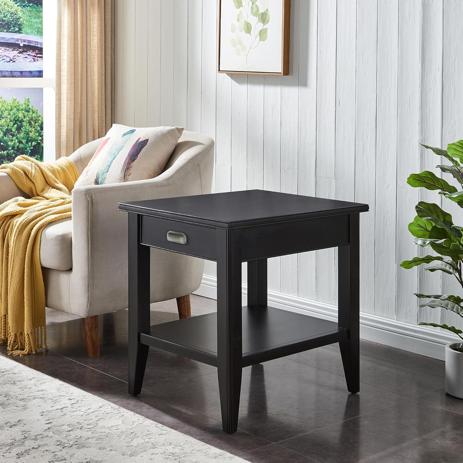 imageLeick Home Mission End Table Solid Wood 1 Storage Drawer Bottom Display Shelf Narrow EasyAssembly For Living RoomBedroom Russet 240 in L x 150 in W x 240 in H 9059RSSmoke Gray