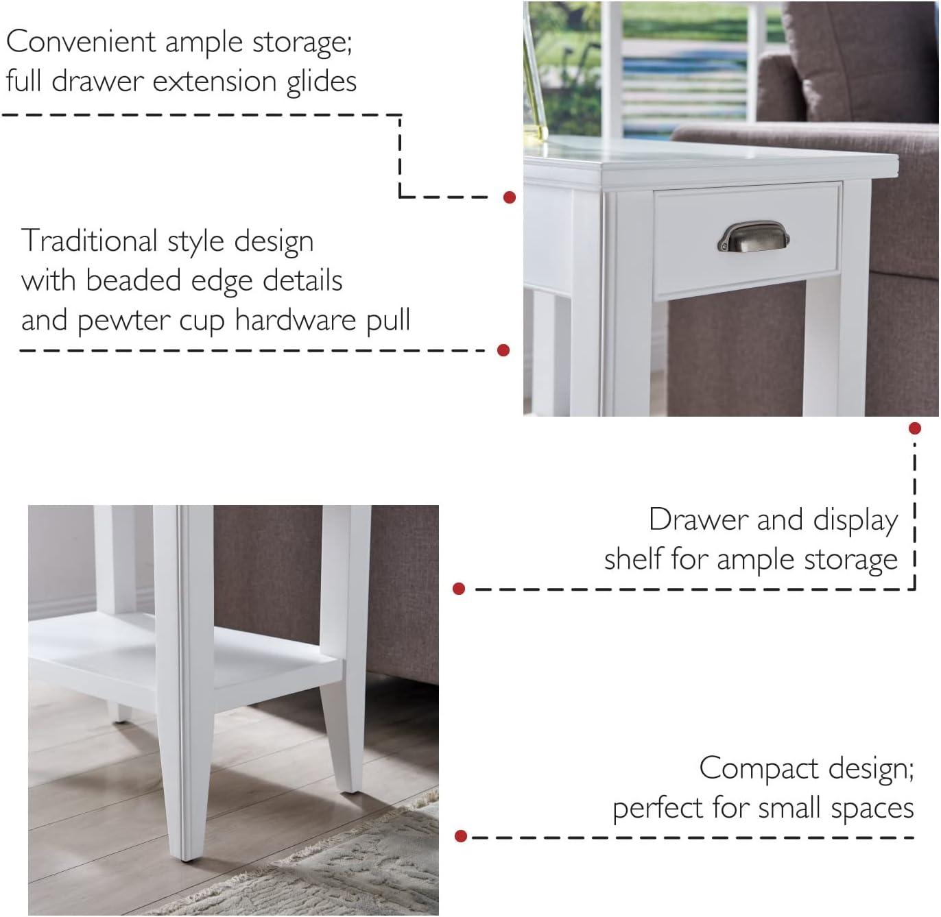 imageLeick Home Mission End Table Solid Wood 1 Storage Drawer Bottom Display Shelf Narrow EasyAssembly For Living RoomBedroom Russet 240 in L x 150 in W x 240 in H 9059RSWhite