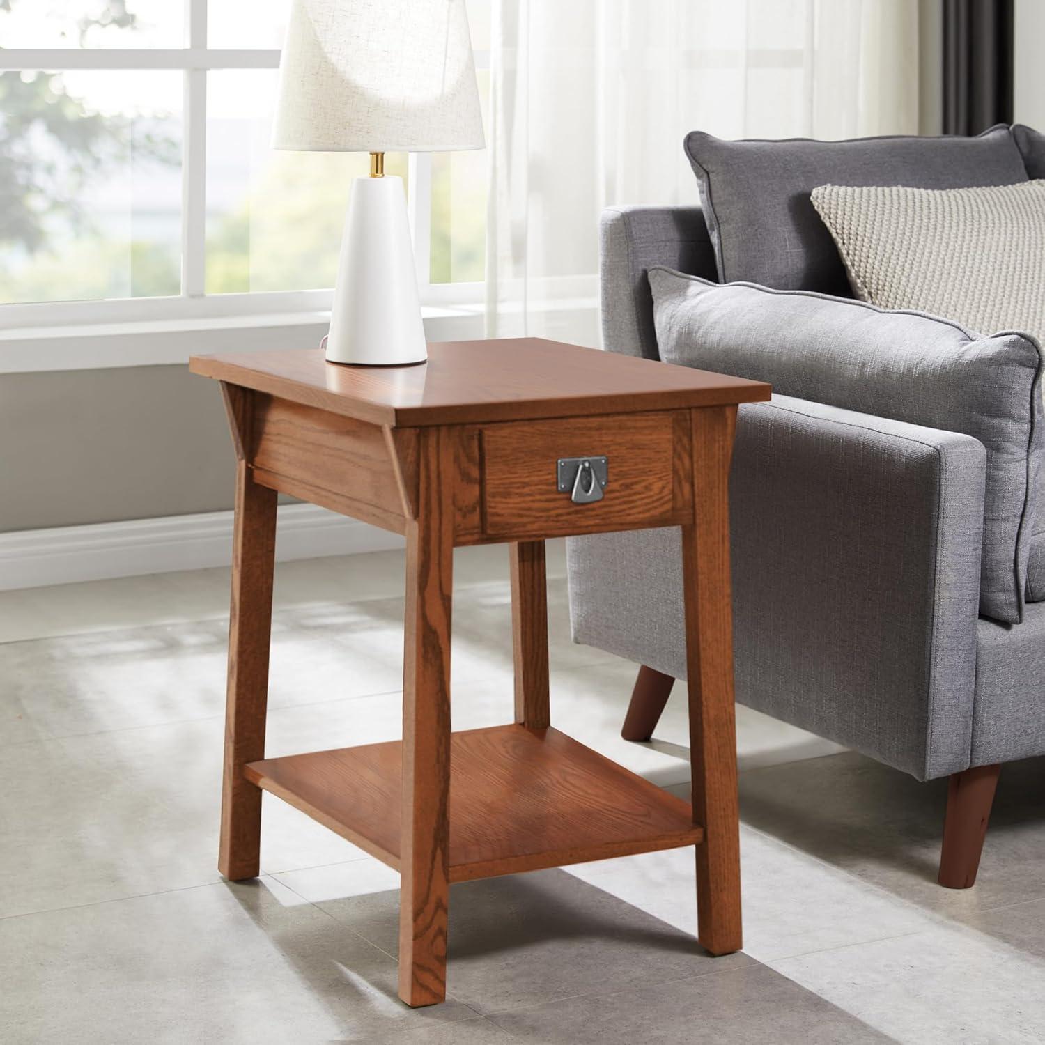 imageLeick Home Mission End Table Solid Wood 1 Storage Drawer Bottom Display Shelf Narrow EasyAssembly For Living RoomBedroom Russet 240 in L x 150 in W x 240 in H 9059RSRusset Blackened