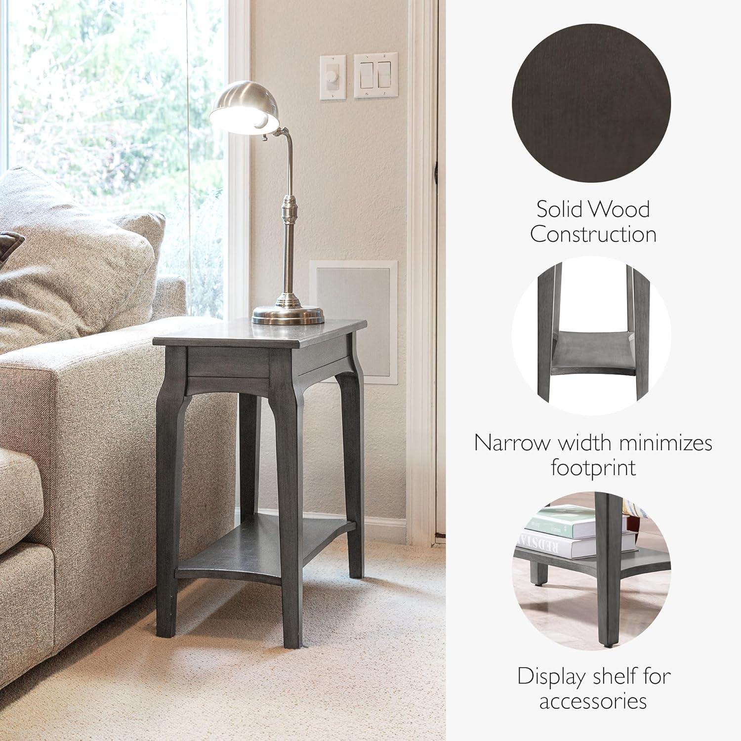 imageLeick Home Mission End Table Solid Wood 1 Storage Drawer Bottom Display Shelf Narrow EasyAssembly For Living RoomBedroom Russet 240 in L x 150 in W x 240 in H 9059RSSmoke Gray
