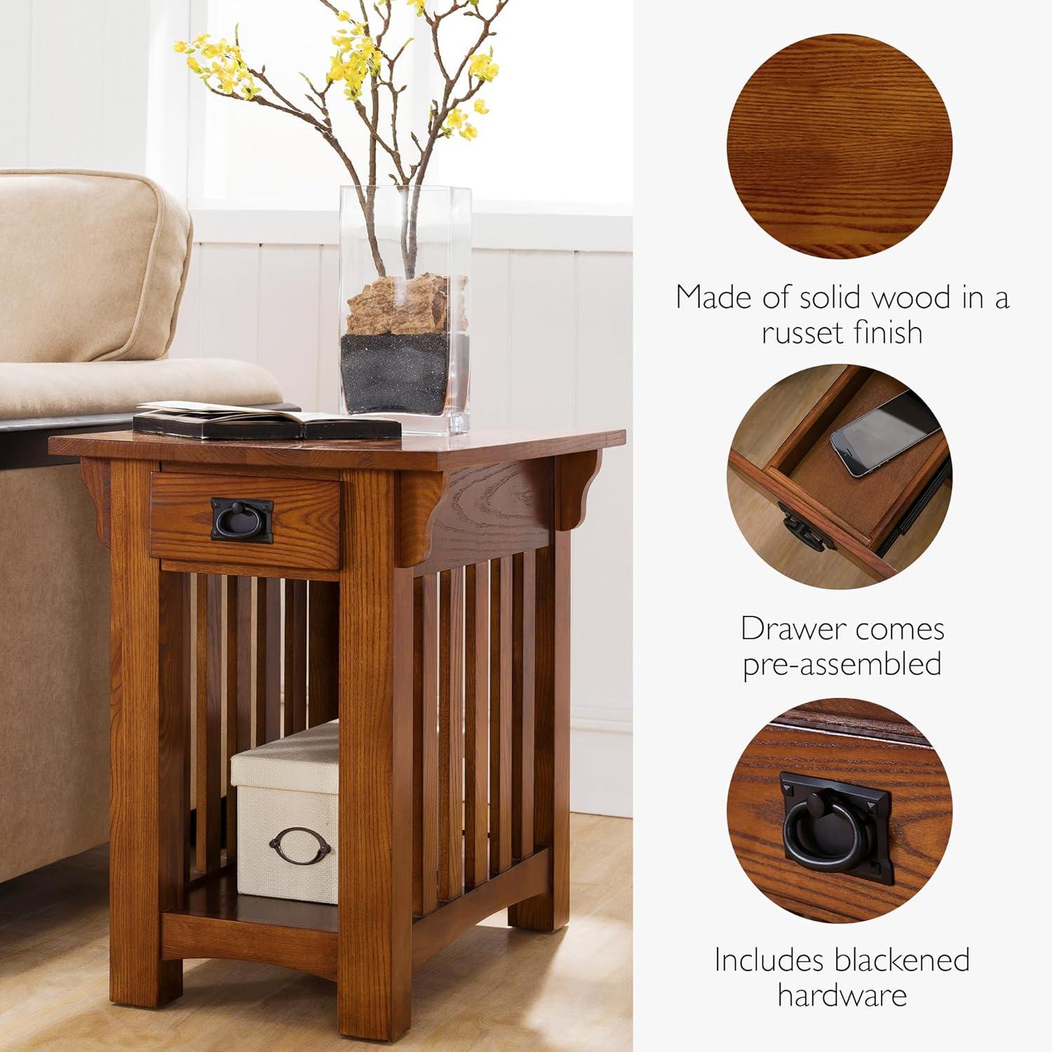 imageLeick Home Mission End Table Solid Wood 1 Storage Drawer Bottom Display Shelf Narrow EasyAssembly For Living RoomBedroom Russet 240 in L x 150 in W x 240 in H 9059RSMedium Oak Blackened