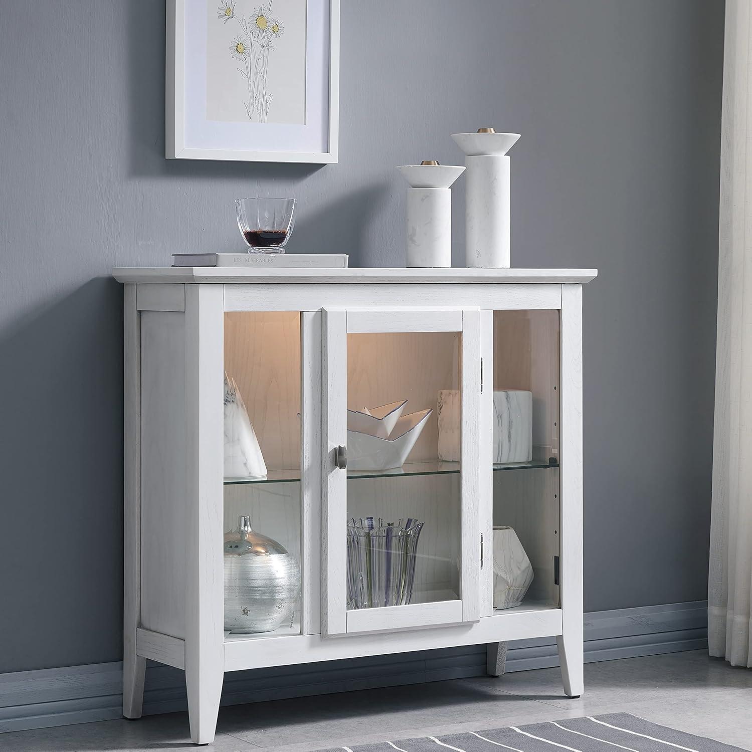 imageLeick Home Mission Hall Console Table Solid Wood 2Door Storage with 1 Interior Shelf Slim Profile Easy Assembly Russet Brown 30 in L x 11 in D x 30 in H Small Entryway Cabinet 10001RSWeathered White