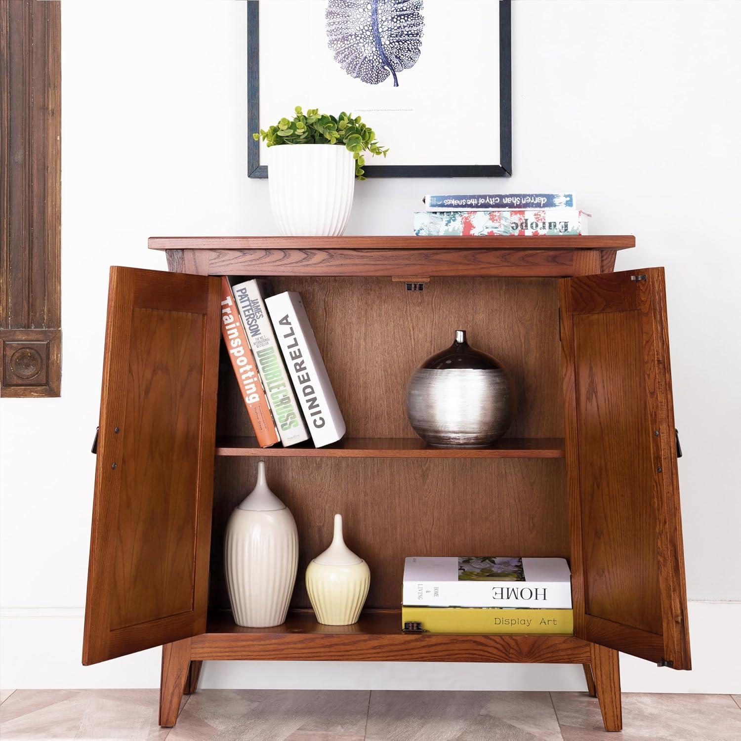 imageLeick Home Mission Hall Console Table Solid Wood 2Door Storage with 1 Interior Shelf Slim Profile Easy Assembly Russet Brown 30 in L x 11 in D x 30 in H Small Entryway Cabinet 10001RSRusset