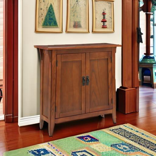 imageLeick Home Mission Hall Console Table Solid Wood 2Door Storage with 1 Interior Shelf Slim Profile Easy Assembly Russet Brown 30 in L x 11 in D x 30 in H Small Entryway Cabinet 10001RSRusset