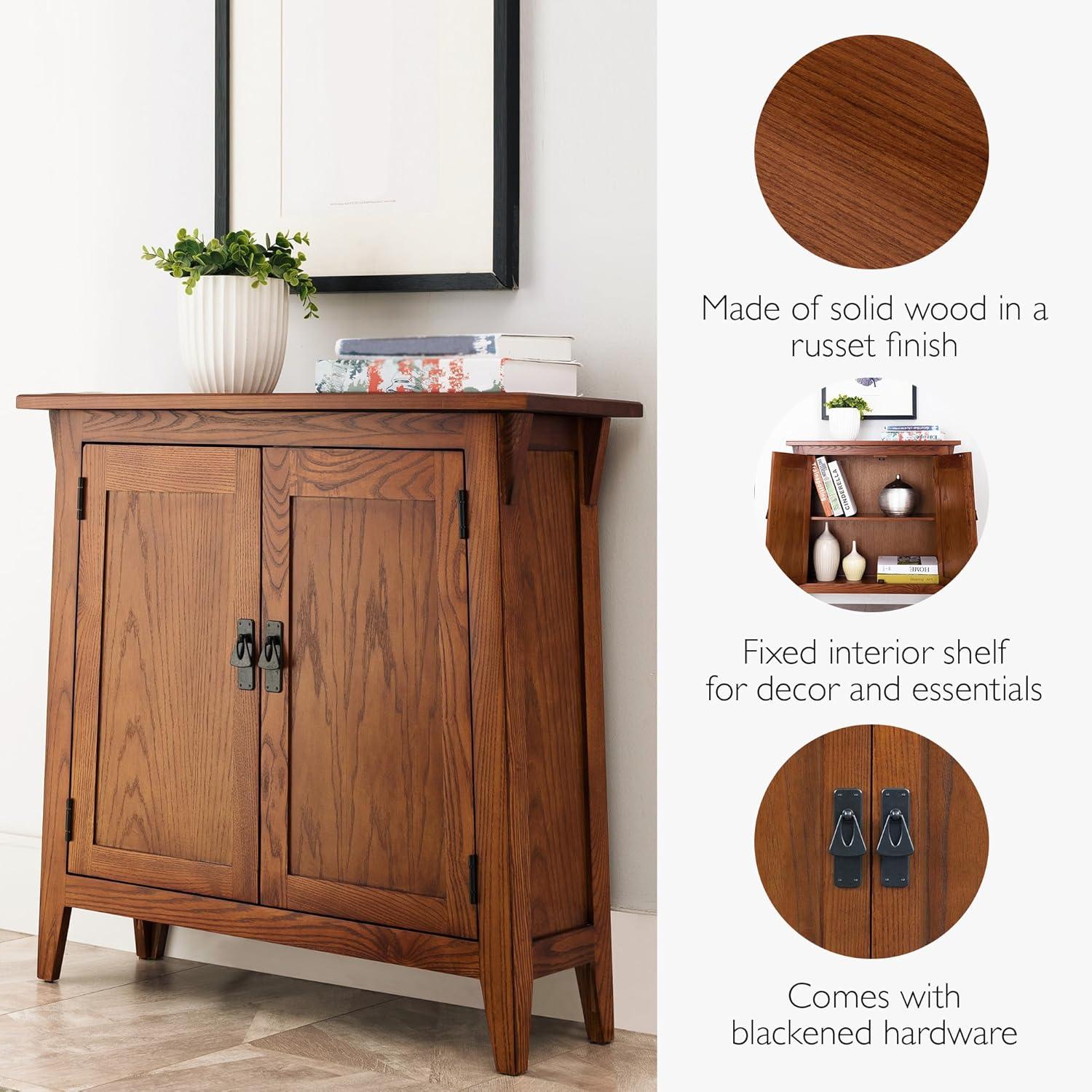imageLeick Home Mission Hall Console Table Solid Wood 2Door Storage with 1 Interior Shelf Slim Profile Easy Assembly Russet Brown 30 in L x 11 in D x 30 in H Small Entryway Cabinet 10001RSRusset