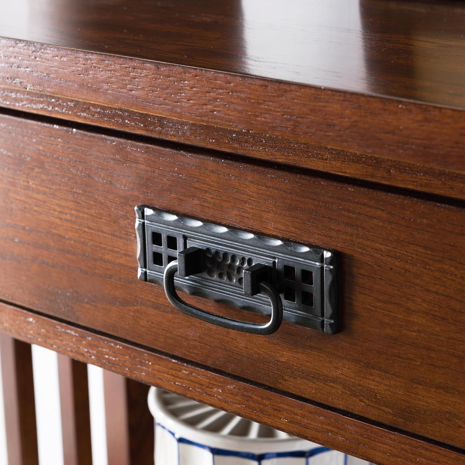imageLeick Home Mission Impeccable Bookshelf Solid Wood 2 Drawers 2 Shelves Slatted Sides Blackened Hardware Easy Assembly Russet Brown 12 in D x 34 in W x 30 in H Item 8261Mission Oak Blackened