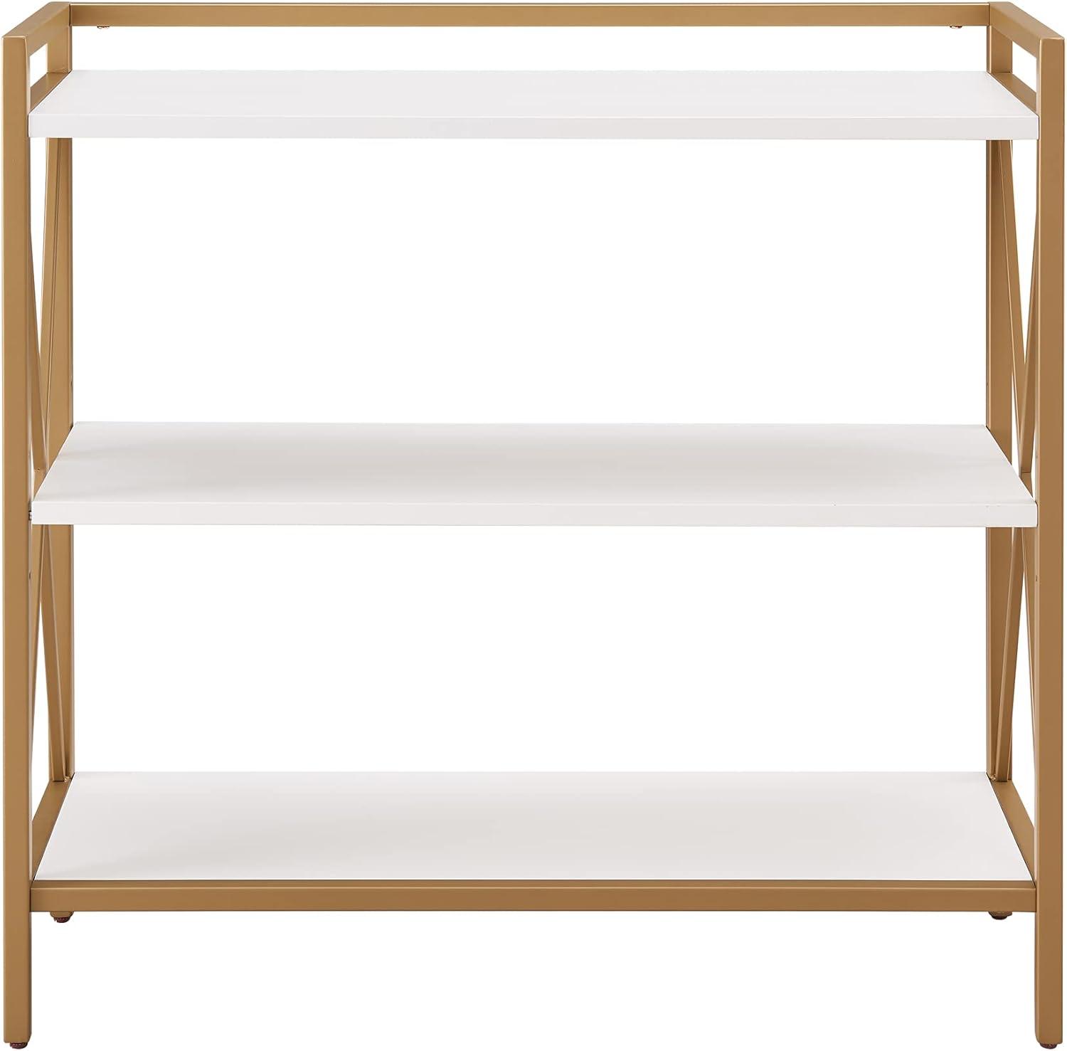 imageLeick Home Mission Impeccable Bookshelf Solid Wood 2 Drawers 2 Shelves Slatted Sides Blackened Hardware Easy Assembly Russet Brown 12 in D x 34 in W x 30 in H Item 8261White Gold