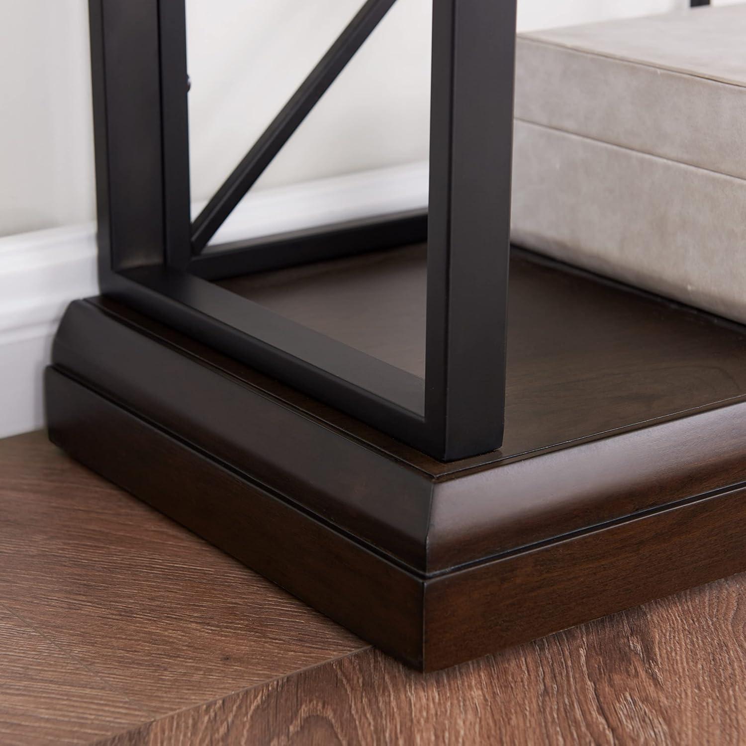 imageLeick Home Mission Impeccable Bookshelf Solid Wood 2 Drawers 2 Shelves Slatted Sides Blackened Hardware Easy Assembly Russet Brown 12 in D x 34 in W x 30 in H Item 8261Dark Earth Matte Black