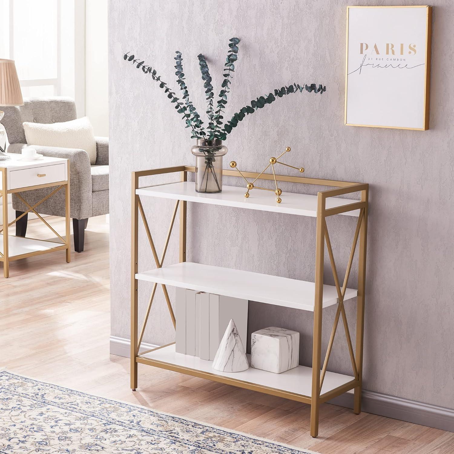 imageLeick Home Mission Impeccable Bookshelf Solid Wood 2 Drawers 2 Shelves Slatted Sides Blackened Hardware Easy Assembly Russet Brown 12 in D x 34 in W x 30 in H Item 8261White Gold