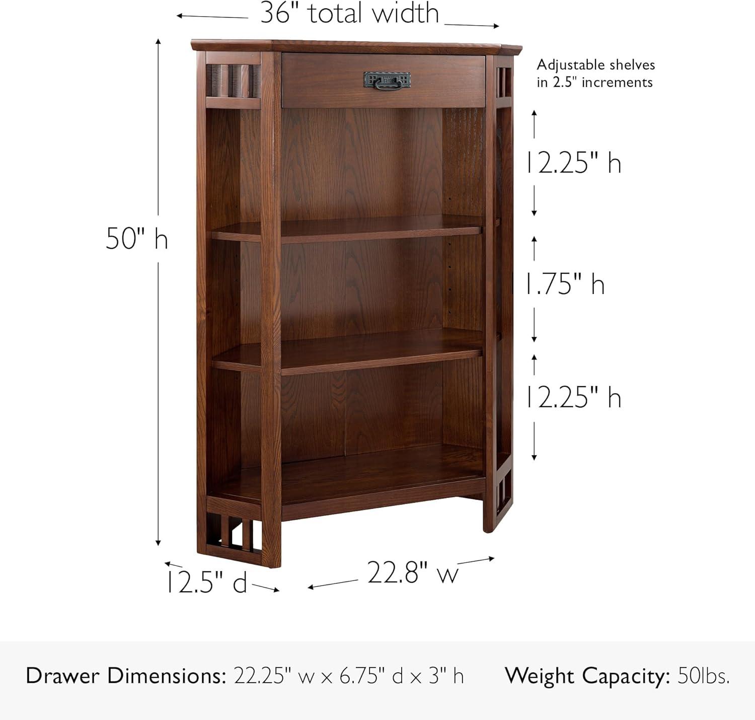 imageLeick Home Mission Impeccable Bookshelf Solid Wood 2 Drawers 2 Shelves Slatted Sides Blackened Hardware Easy Assembly Russet Brown 12 in D x 34 in W x 30 in H Item 8261Mission Oak Blackened