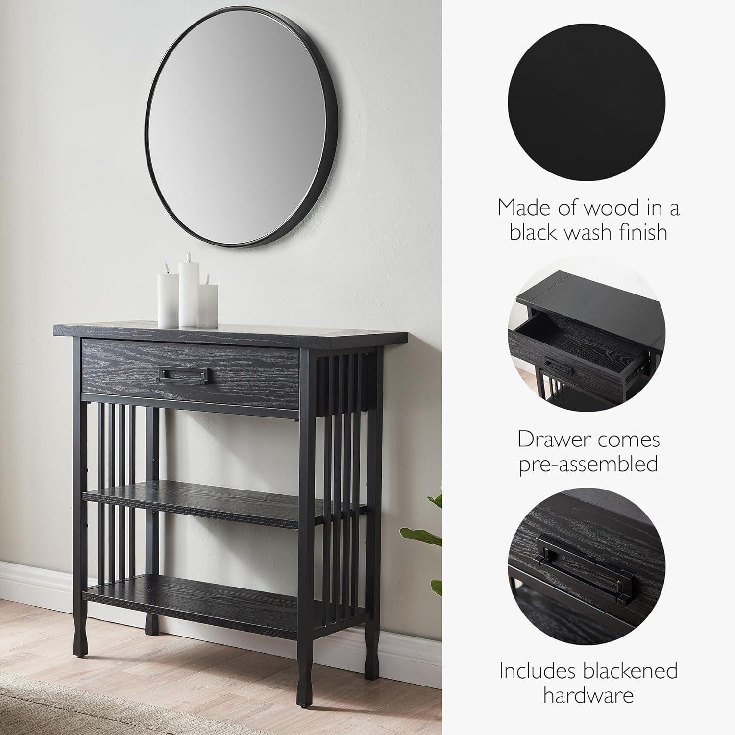 imageLeick Home Mission Impeccable Bookshelf Solid Wood 2 Drawers 2 Shelves Slatted Sides Blackened Hardware Easy Assembly Russet Brown 12 in D x 34 in W x 30 in H Item 8261Black Wash Matte Black