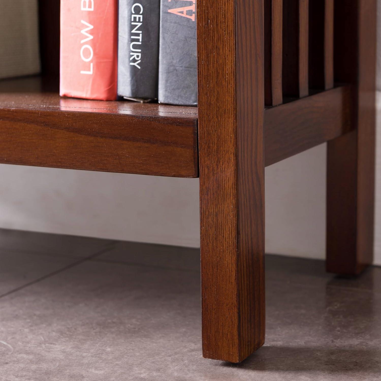 imageLeick Home Mission Impeccable Bookshelf Solid Wood 2 Drawers 2 Shelves Slatted Sides Blackened Hardware Easy Assembly Russet Brown 12 in D x 34 in W x 30 in H Item 8261Mission Oak Blackened