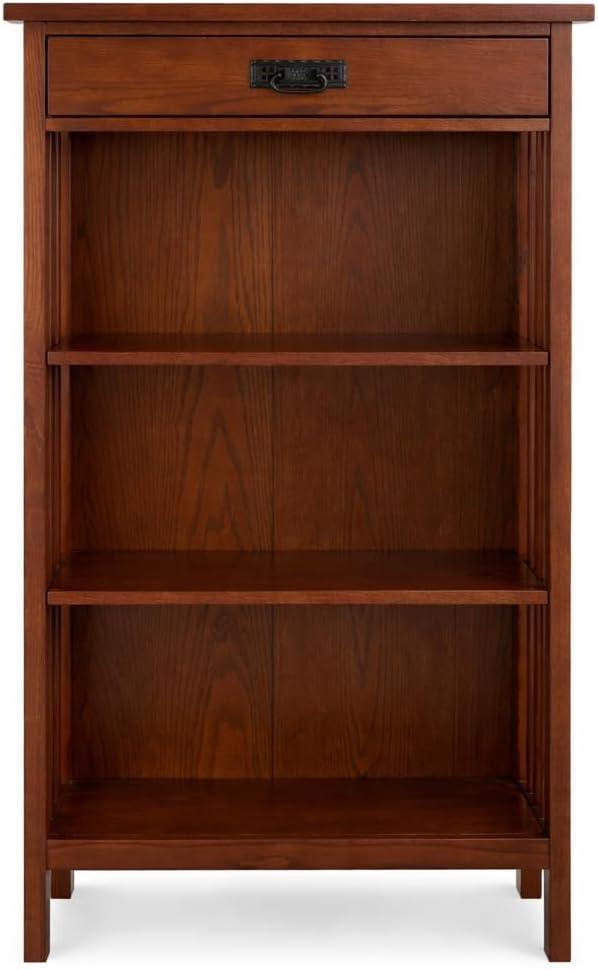 imageLeick Home Mission Impeccable Bookshelf Solid Wood 2 Drawers 2 Shelves Slatted Sides Blackened Hardware Easy Assembly Russet Brown 12 in D x 34 in W x 30 in H Item 8261Mission Oak Blackened