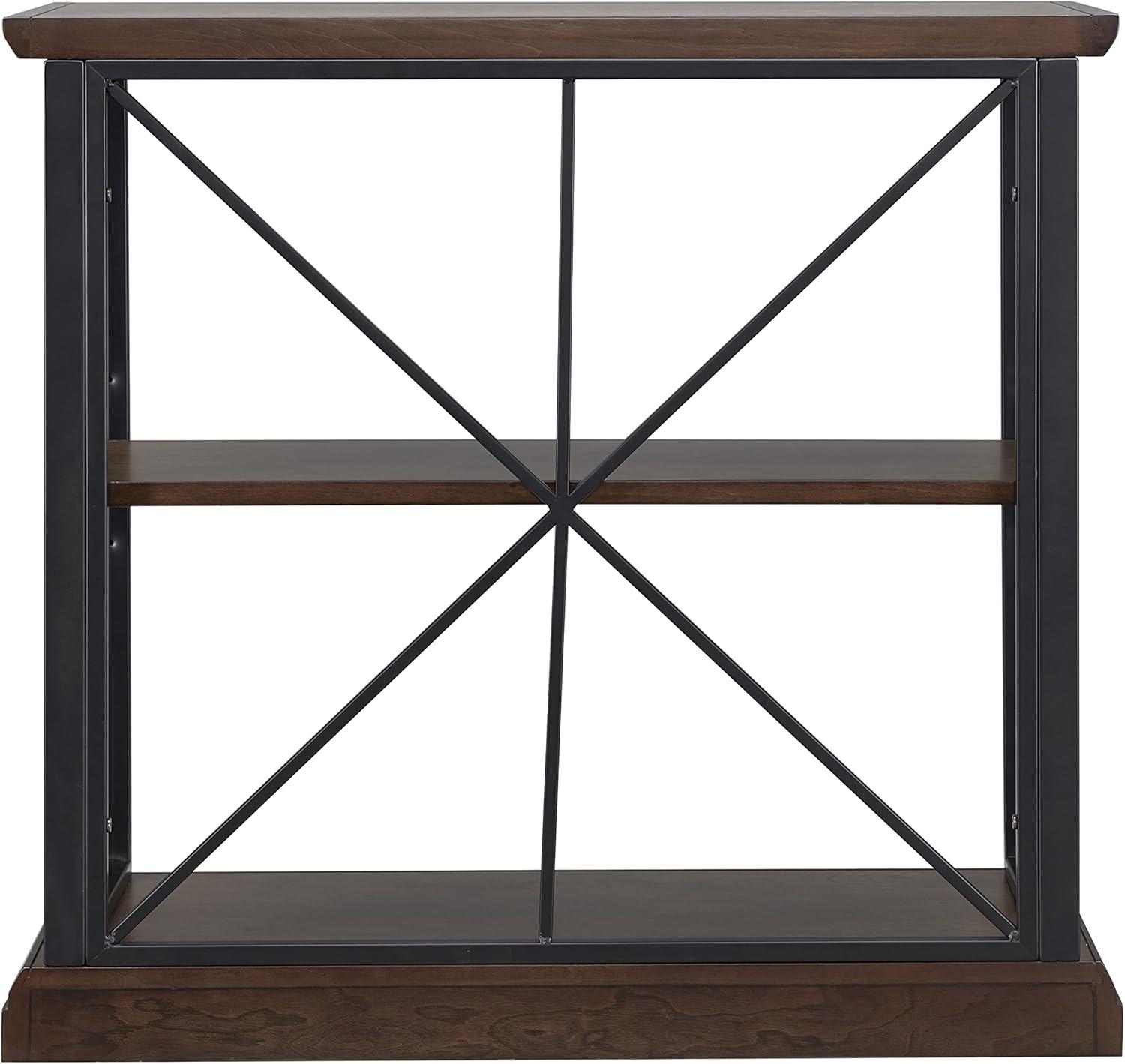 imageLeick Home Mission Impeccable Bookshelf Solid Wood 2 Drawers 2 Shelves Slatted Sides Blackened Hardware Easy Assembly Russet Brown 12 in D x 34 in W x 30 in H Item 8261Dark Earth Matte Black