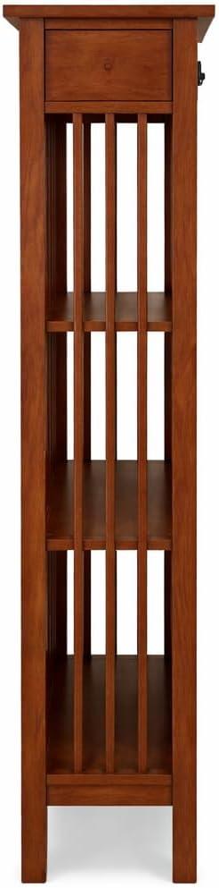 imageLeick Home Mission Impeccable Bookshelf Solid Wood 2 Drawers 2 Shelves Slatted Sides Blackened Hardware Easy Assembly Russet Brown 12 in D x 34 in W x 30 in H Item 8261Mission Oak Blackened