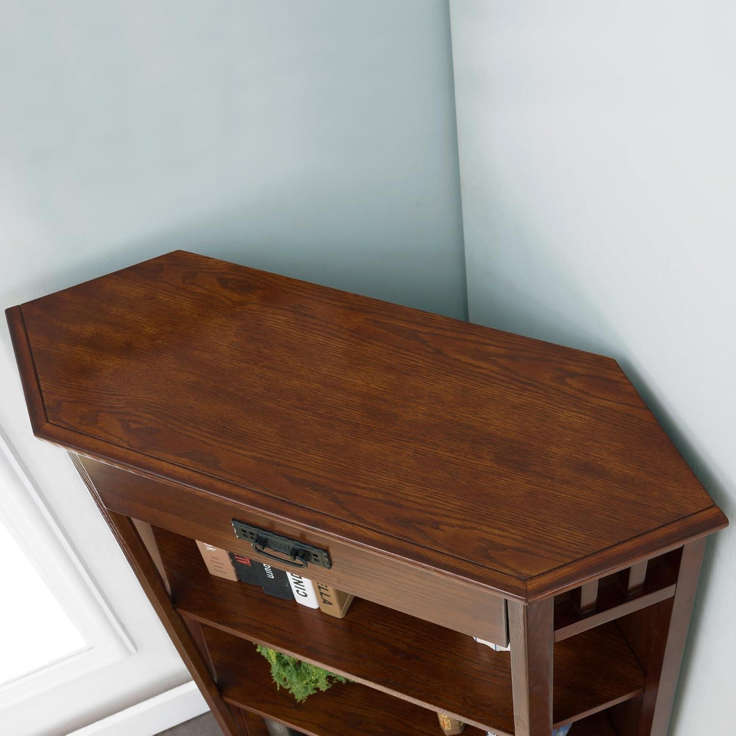 imageLeick Home Mission Impeccable Bookshelf Solid Wood 2 Drawers 2 Shelves Slatted Sides Blackened Hardware Easy Assembly Russet Brown 12 in D x 34 in W x 30 in H Item 8261Mission Oak Blackened