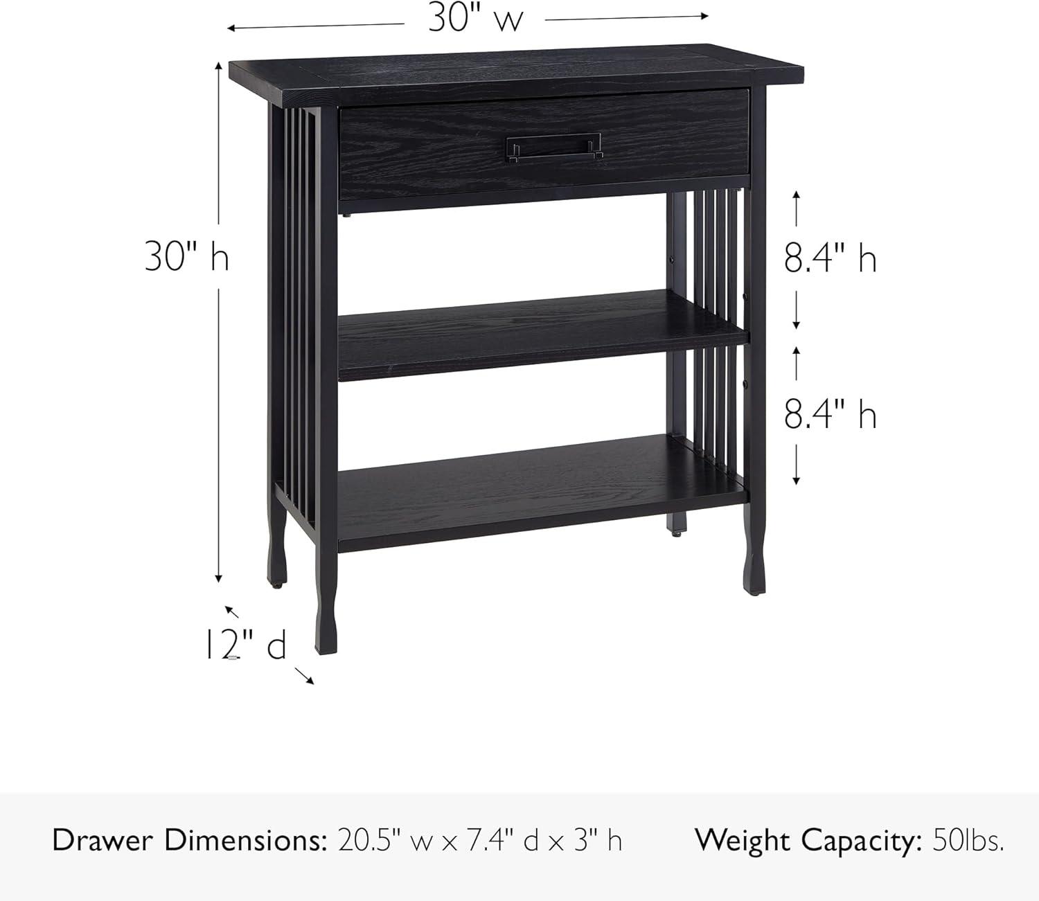 imageLeick Home Mission Impeccable Bookshelf Solid Wood 2 Drawers 2 Shelves Slatted Sides Blackened Hardware Easy Assembly Russet Brown 12 in D x 34 in W x 30 in H Item 8261Black Wash Matte Black