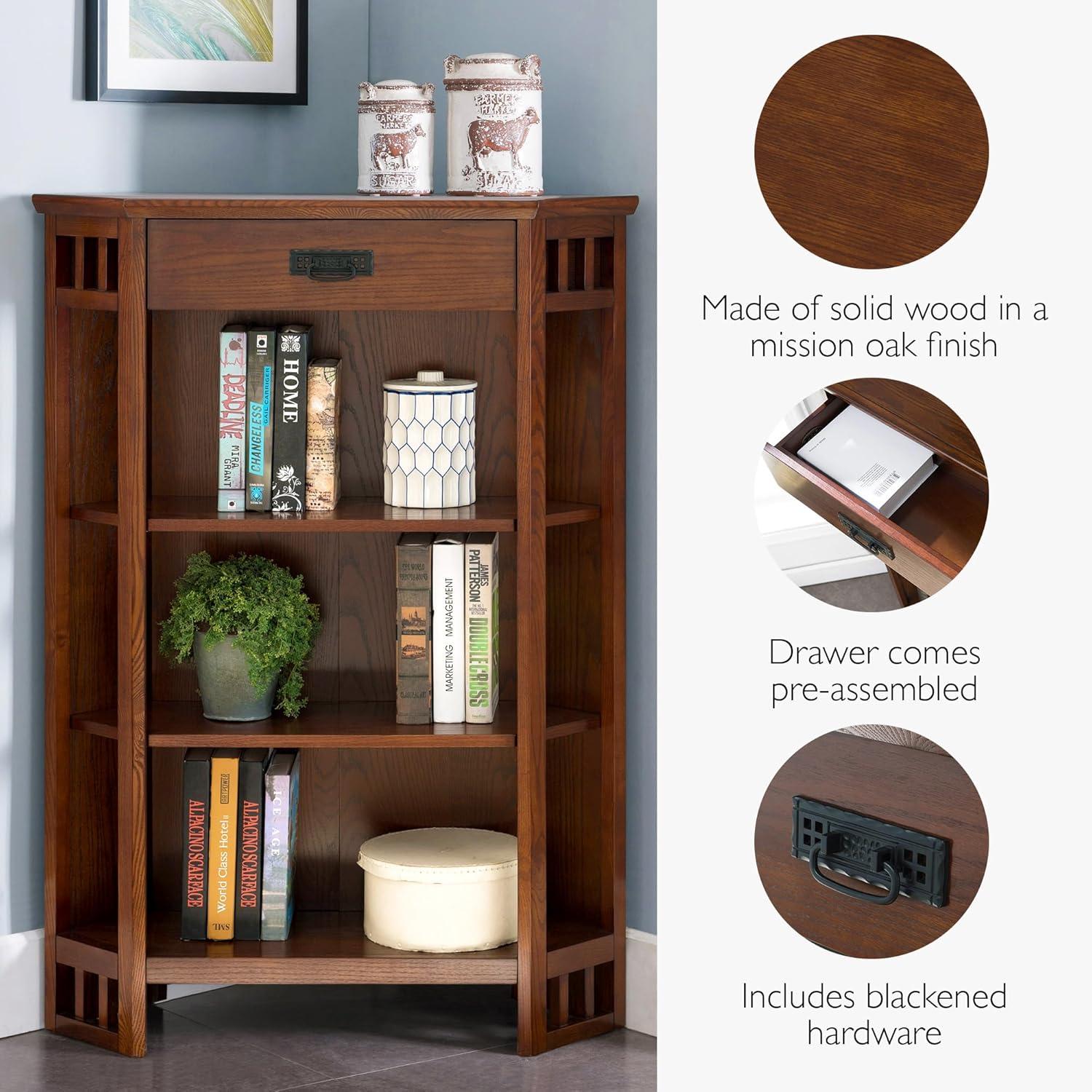 imageLeick Home Mission Impeccable Bookshelf Solid Wood 2 Drawers 2 Shelves Slatted Sides Blackened Hardware Easy Assembly Russet Brown 12 in D x 34 in W x 30 in H Item 8261Mission Oak Blackened