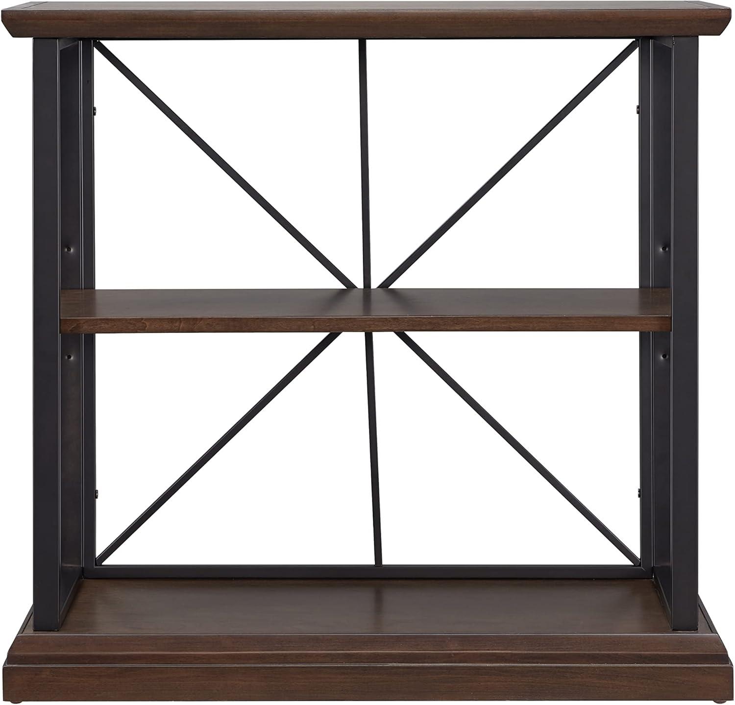 imageLeick Home Mission Impeccable Bookshelf Solid Wood 2 Drawers 2 Shelves Slatted Sides Blackened Hardware Easy Assembly Russet Brown 12 in D x 34 in W x 30 in H Item 8261Dark Earth Matte Black