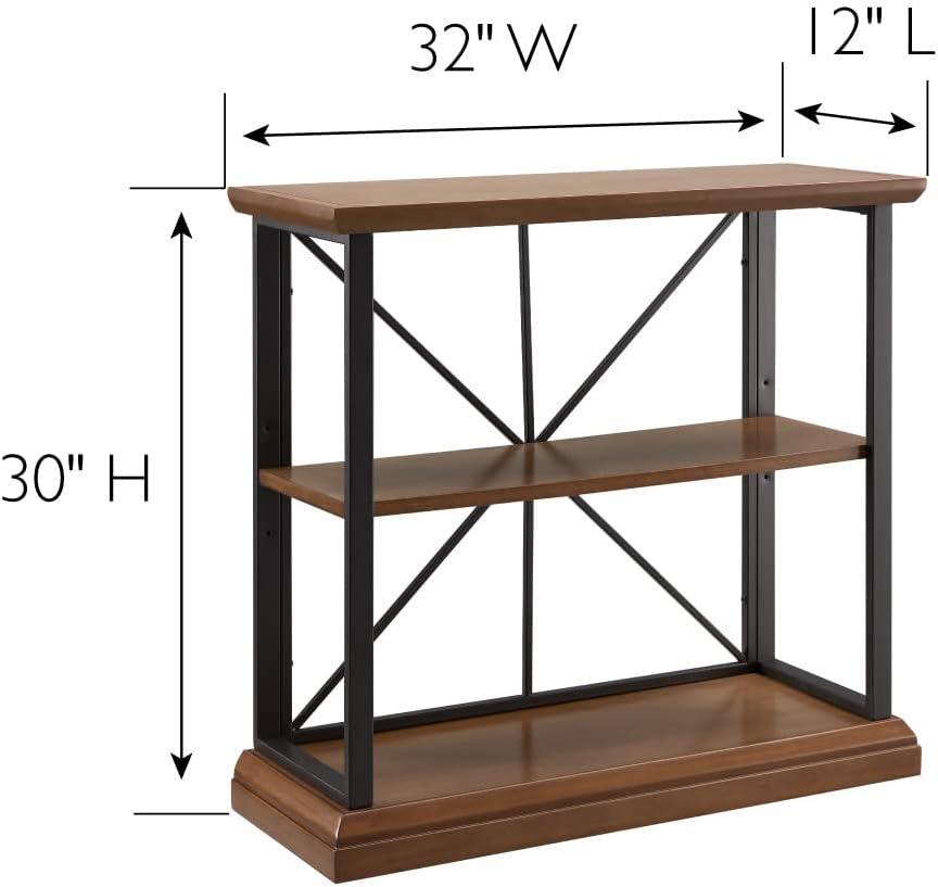 imageLeick Home Mission Impeccable Bookshelf Solid Wood 2 Drawers 2 Shelves Slatted Sides Blackened Hardware Easy Assembly Russet Brown 12 in D x 34 in W x 30 in H Item 8261Willow Gunmetal
