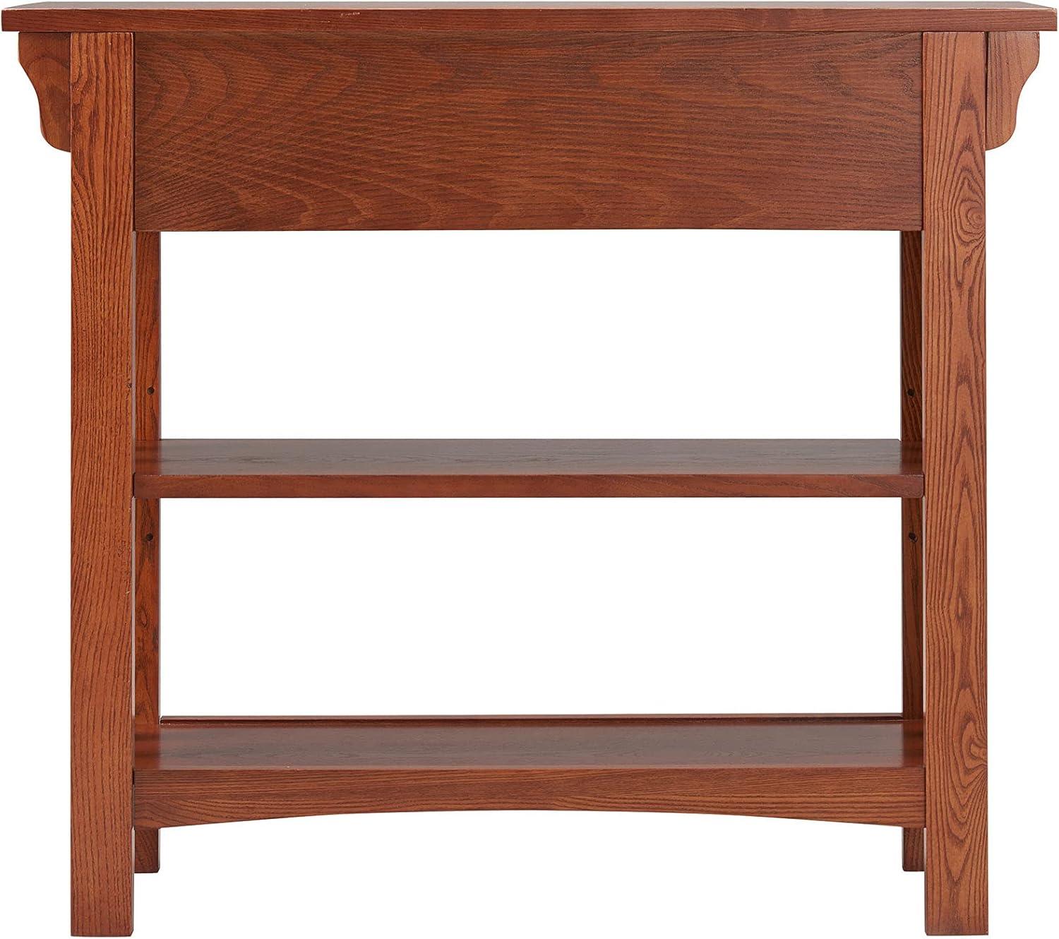 imageLeick Home Mission Impeccable Bookshelf Solid Wood 2 Drawers 2 Shelves Slatted Sides Blackened Hardware Easy Assembly Russet Brown 12 in D x 34 in W x 30 in H Item 8261Medium Oak Blackened