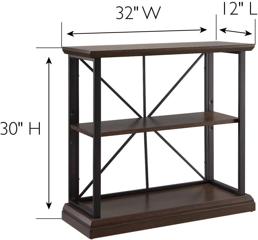 imageLeick Home Mission Impeccable Bookshelf Solid Wood 2 Drawers 2 Shelves Slatted Sides Blackened Hardware Easy Assembly Russet Brown 12 in D x 34 in W x 30 in H Item 8261Dark Earth Matte Black