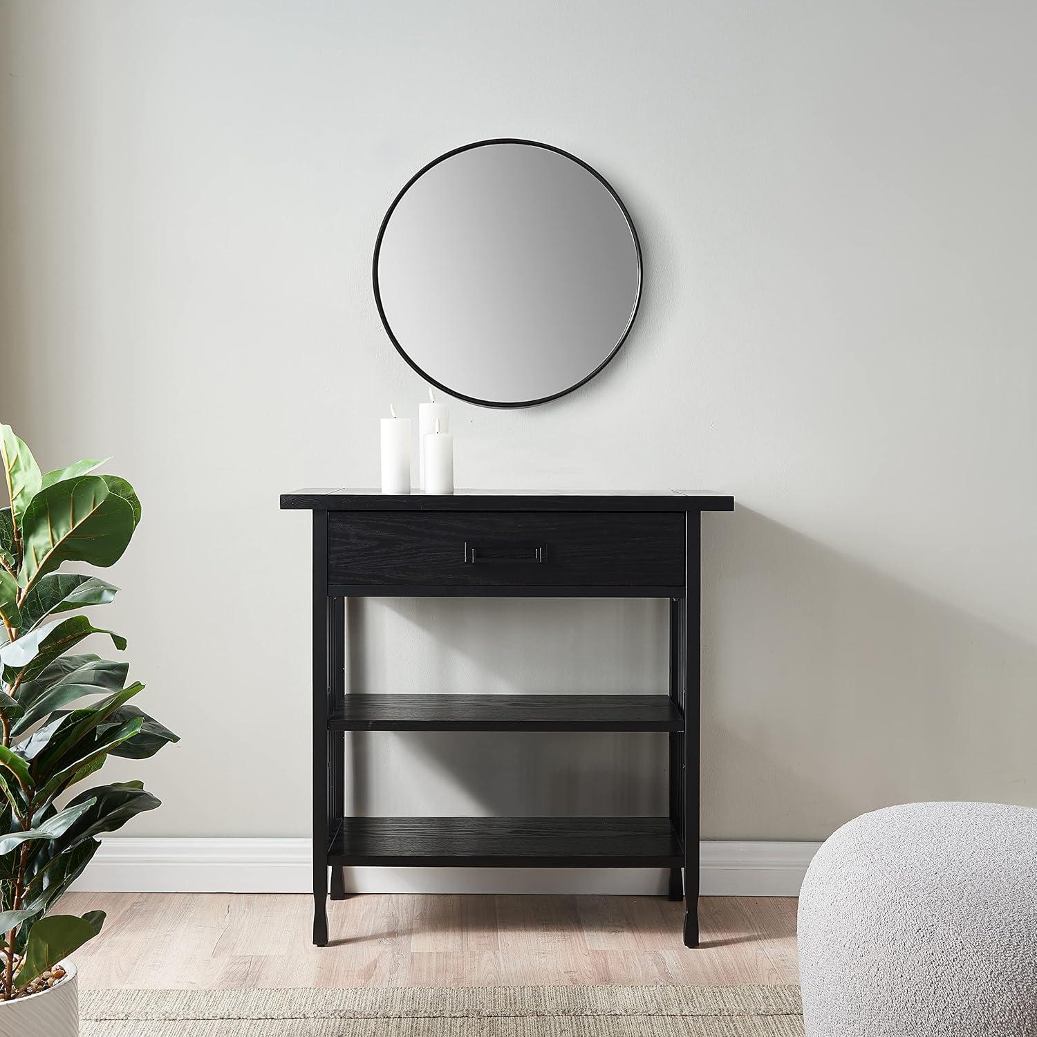 imageLeick Home Mission Impeccable Bookshelf Solid Wood 2 Drawers 2 Shelves Slatted Sides Blackened Hardware Easy Assembly Russet Brown 12 in D x 34 in W x 30 in H Item 8261Black Wash Matte Black