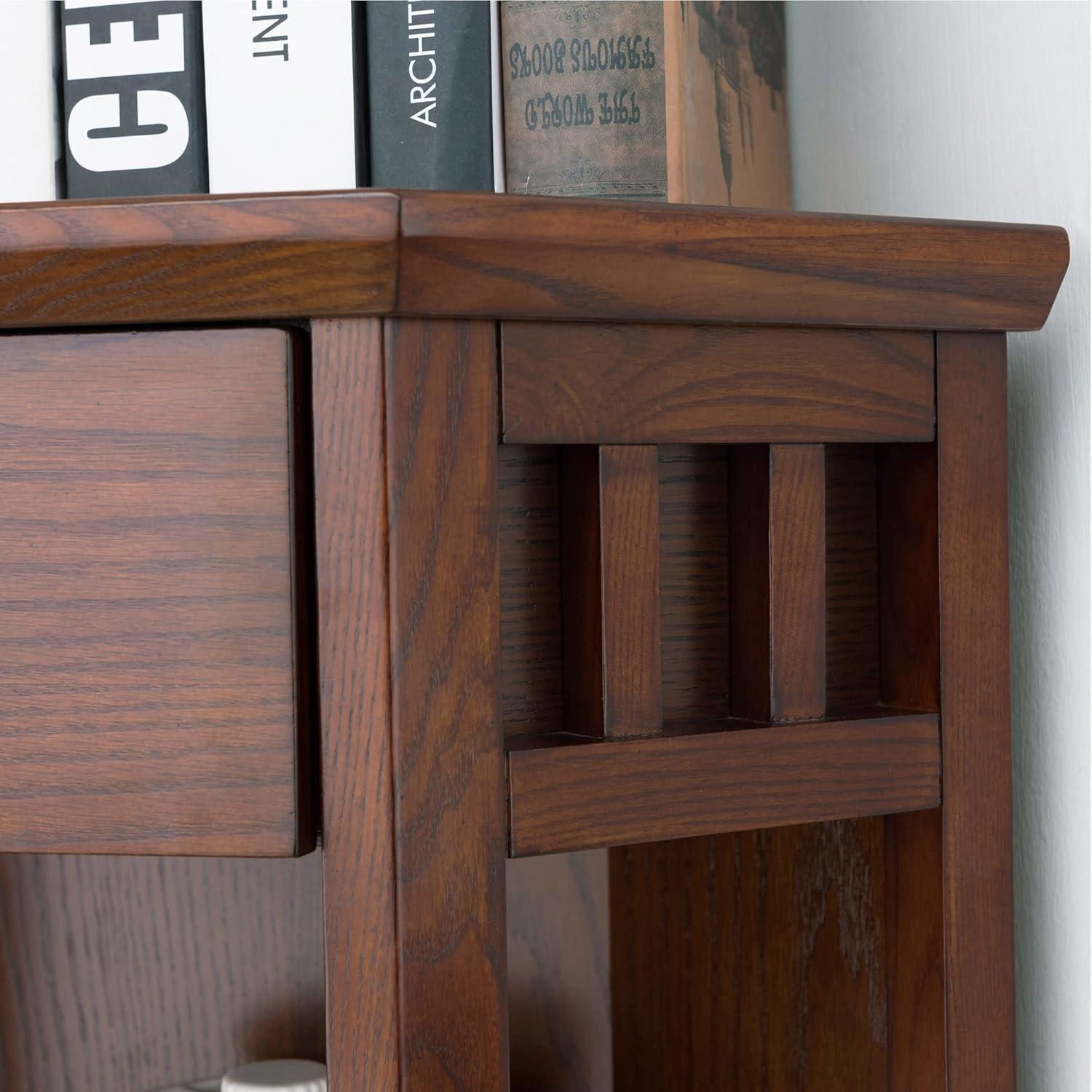imageLeick Home Mission Impeccable Bookshelf Solid Wood 2 Drawers 2 Shelves Slatted Sides Blackened Hardware Easy Assembly Russet Brown 12 in D x 34 in W x 30 in H Item 8261Mission Oak Blackened